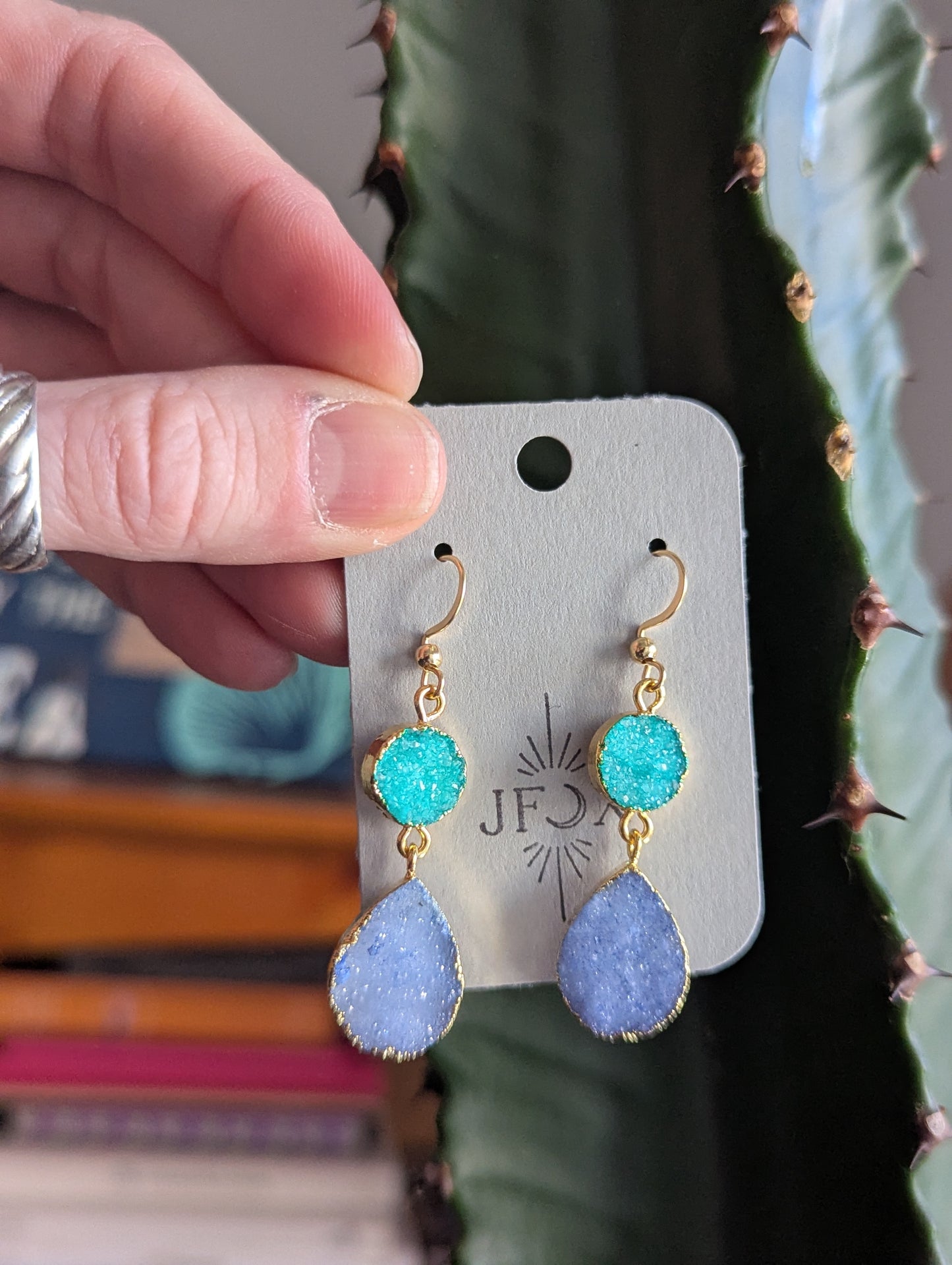 Light Blue and Turquoise Druzy Duo Earrings