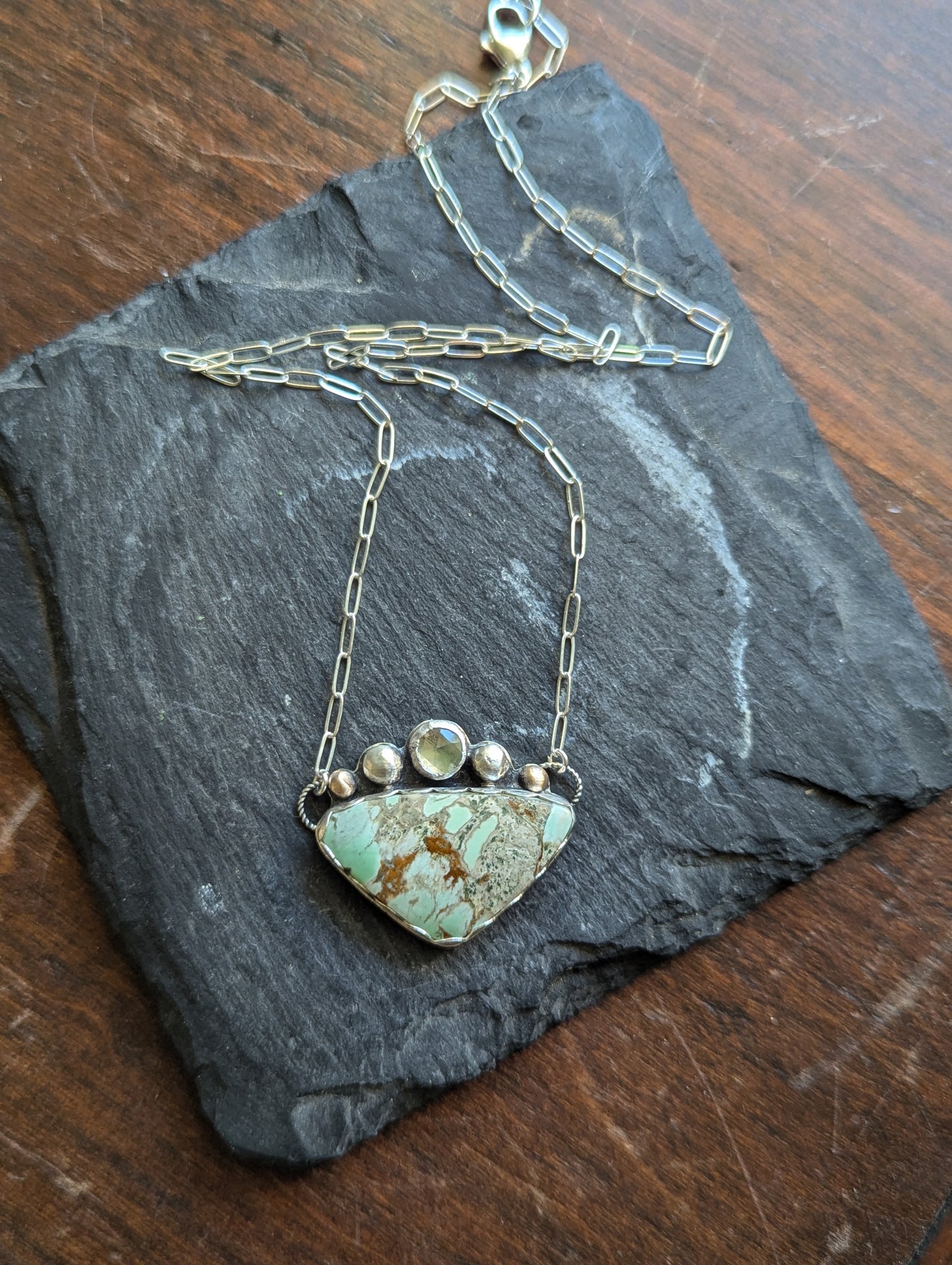 Variscite and Green Kyanite Sterling Necklace