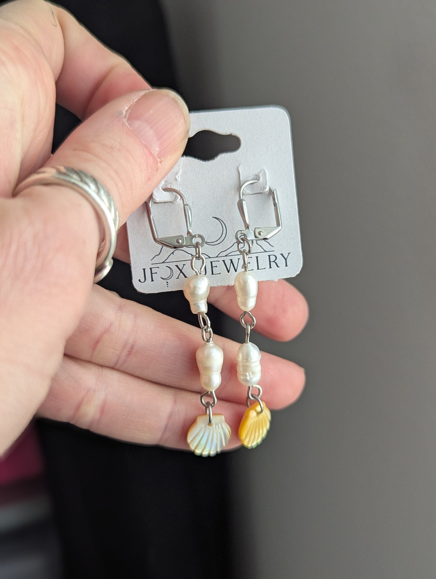 Freshwater Pearls and Mother of Pearl Shell Drop Hoops