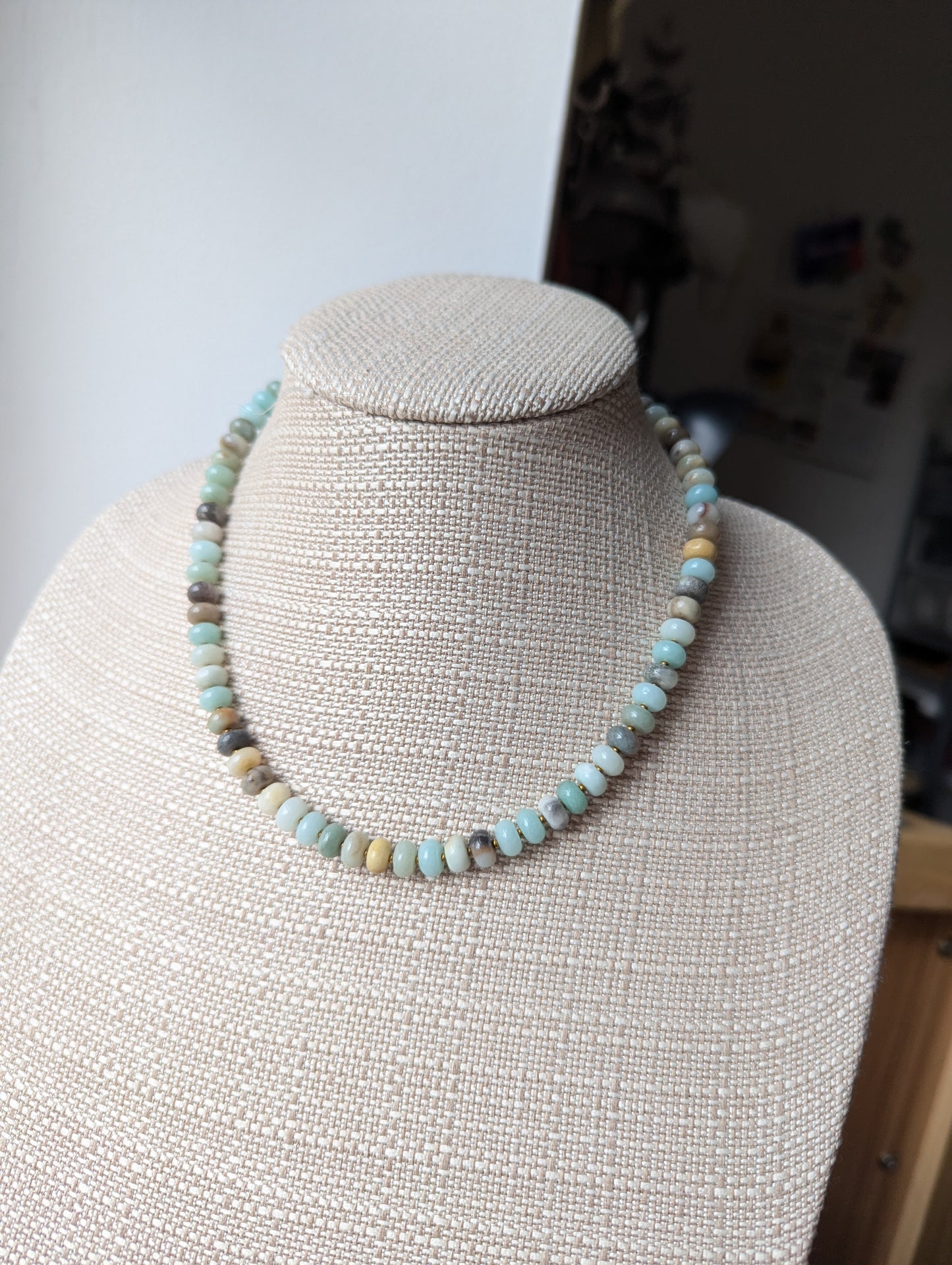 Amazonite Rondelle Beaded Necklace (Silver or Gold)
