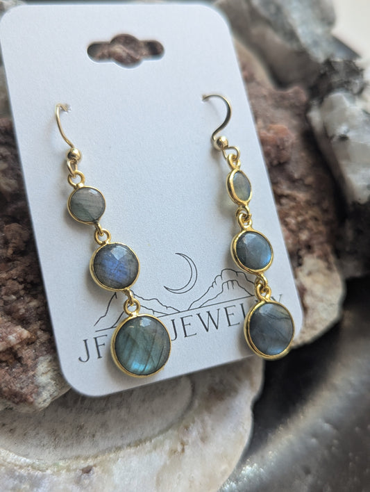 Labradorite Round Gold Trio Earrings