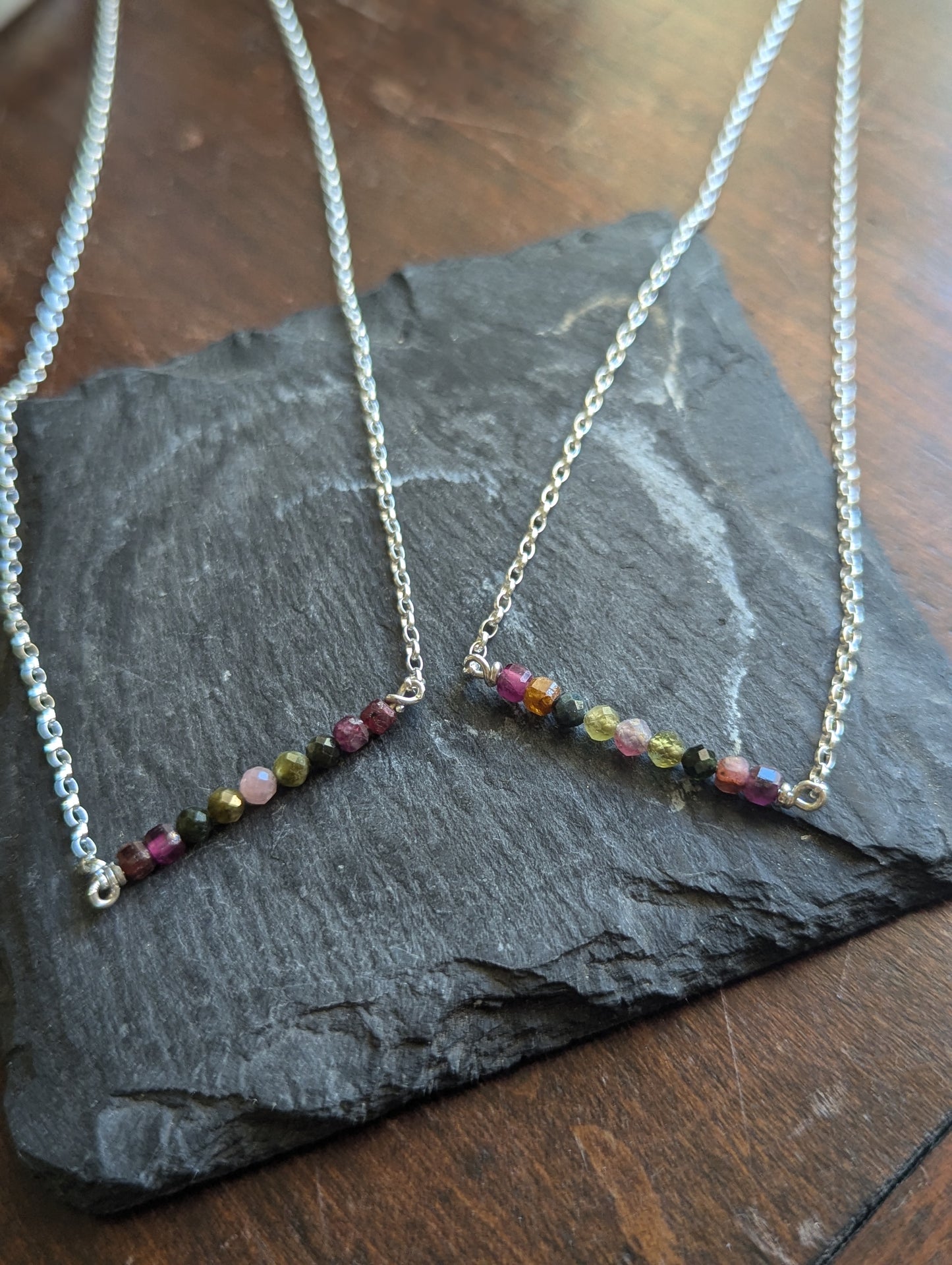 Ruby and Tourmaline Sterling Silver Bar Necklace