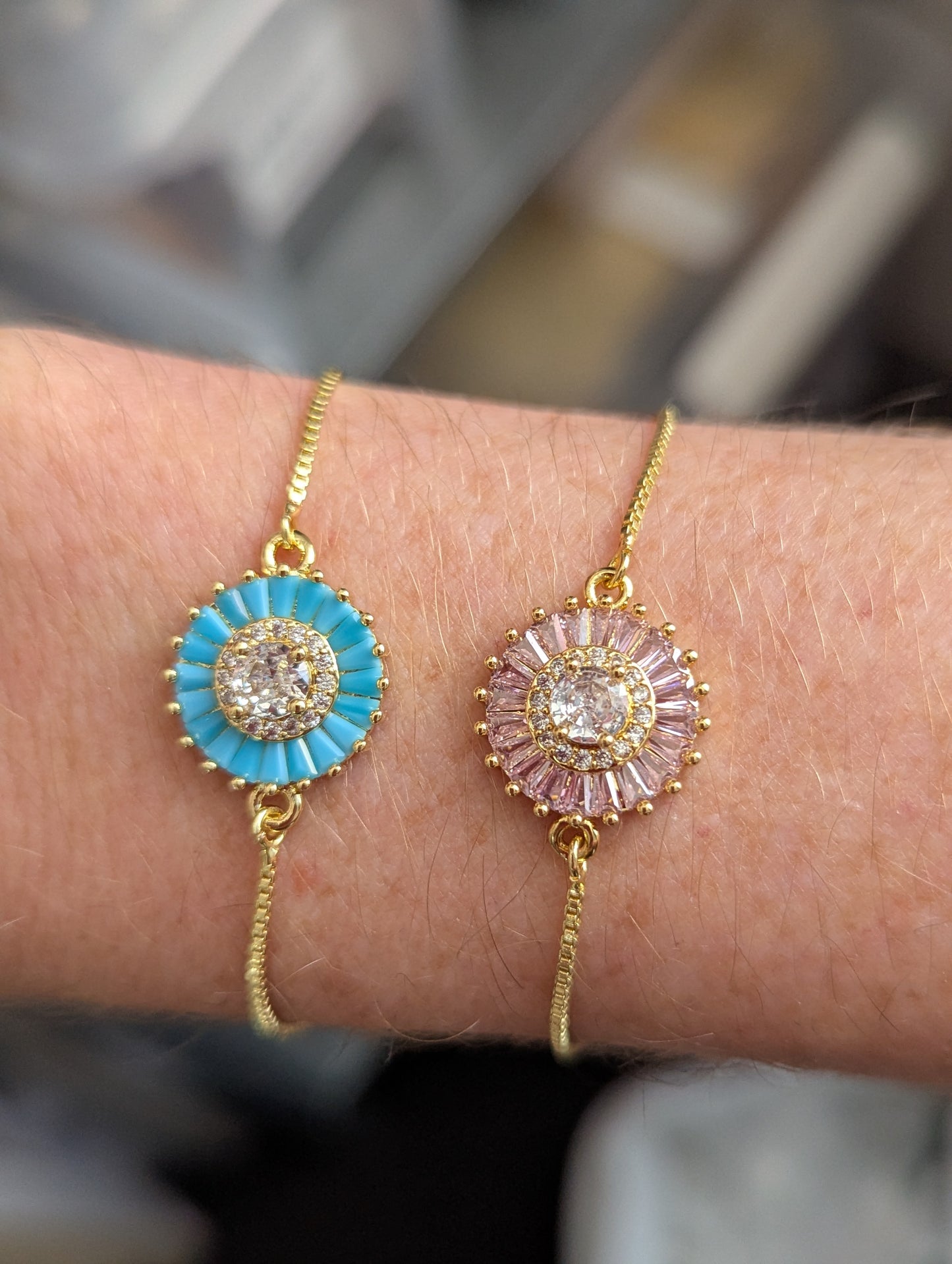 Crystal Flower Gold Slider Bracelet (Various Colors Available)