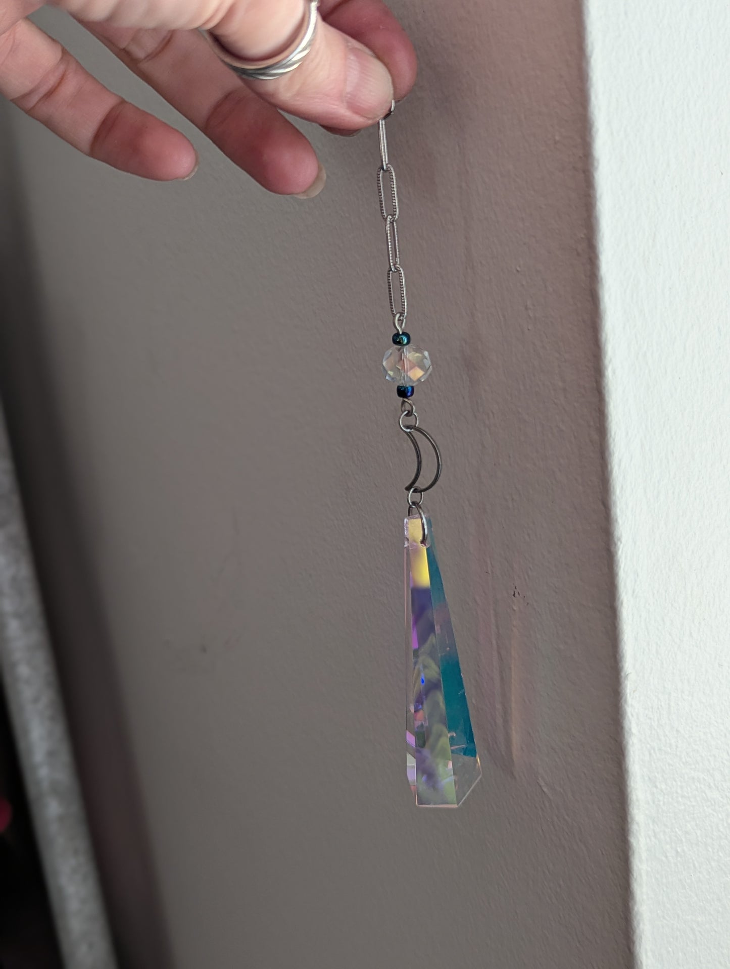 Crescent Moon Hexagon Crystal Drop Suncatcher
