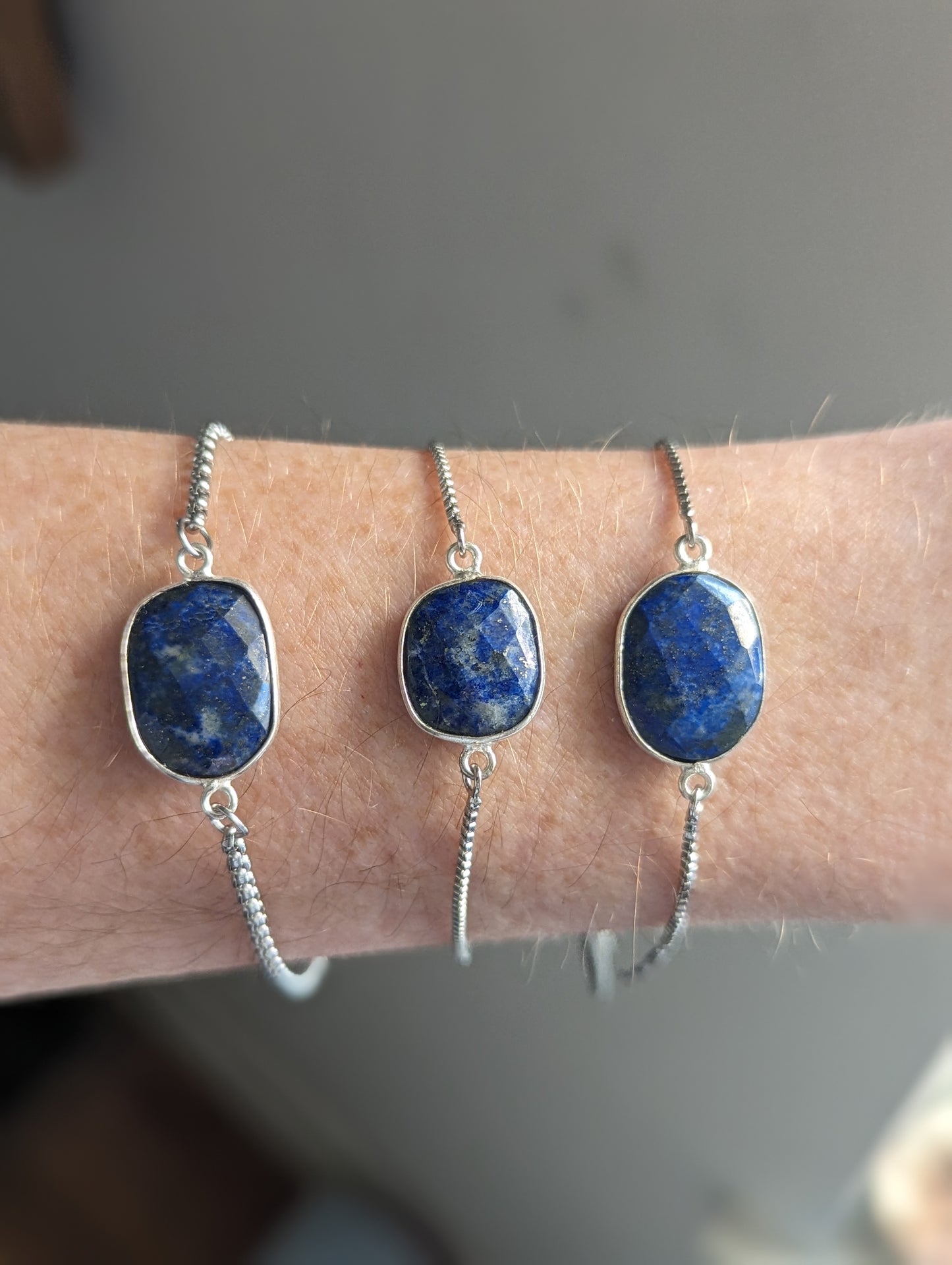 Lapis Lazuli Adjustable Slide Bracelet - Silver