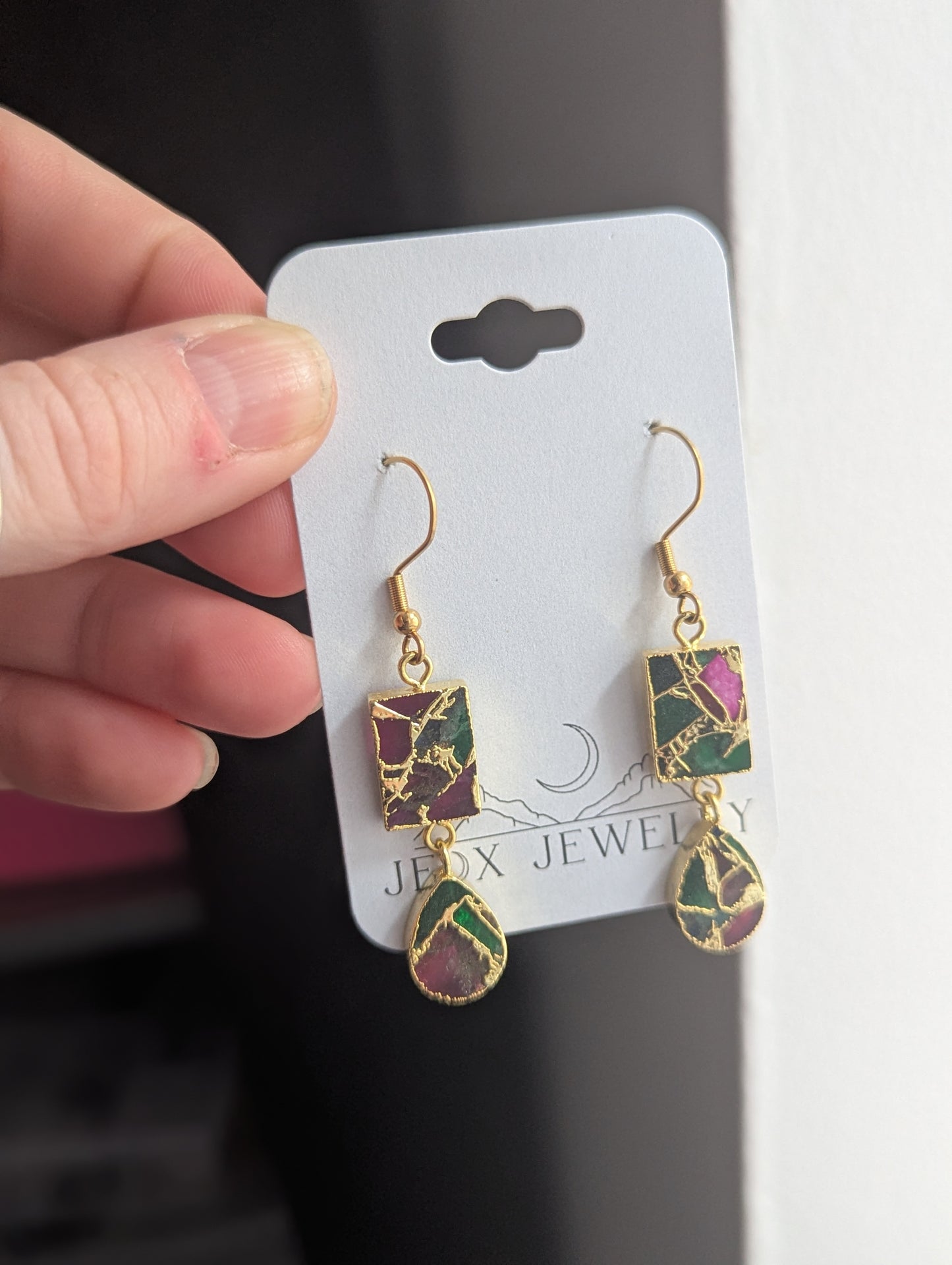 Mixed Color Mosaic Duo Gold Earrings