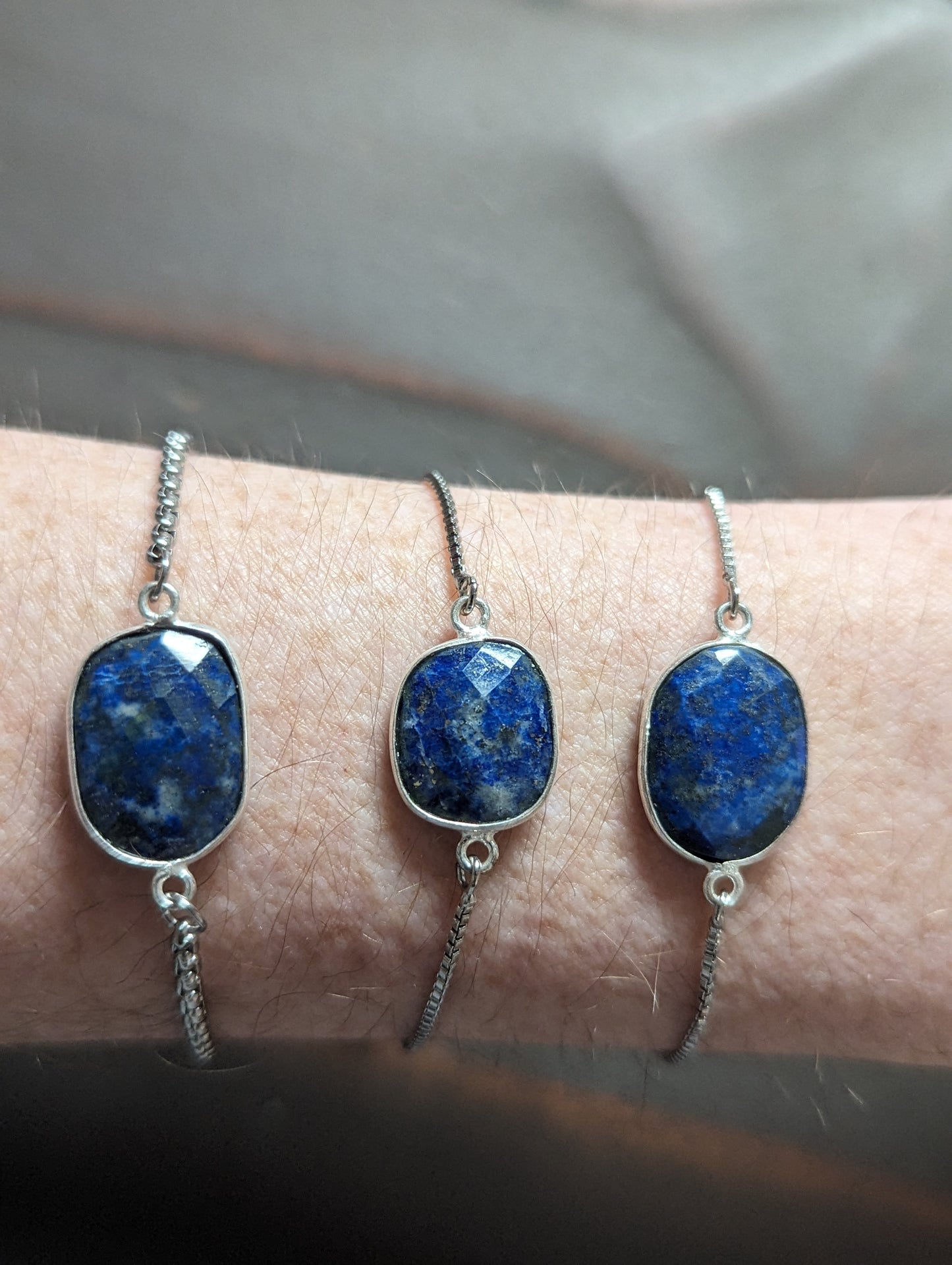 Lapis Lazuli Adjustable Slide Bracelet - Silver