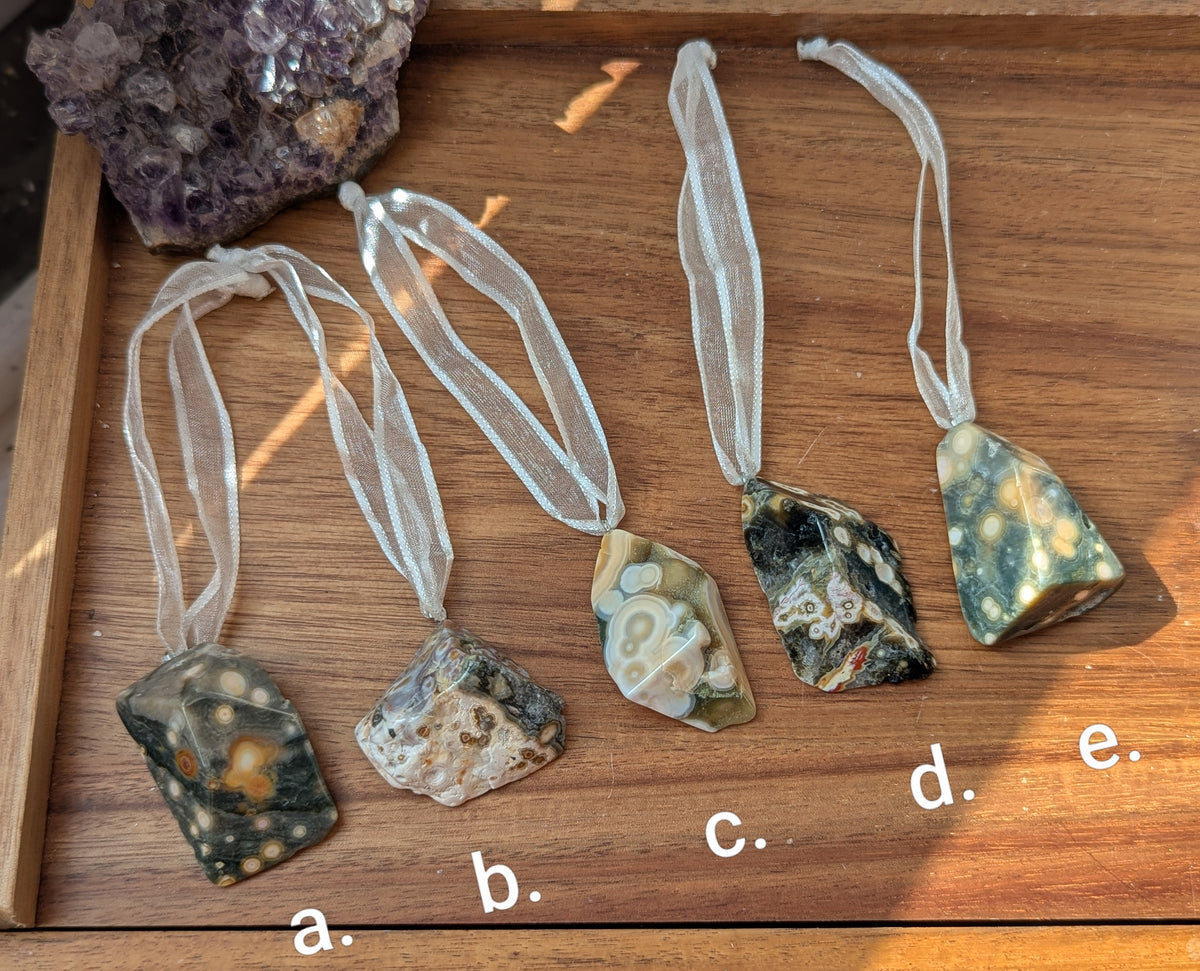 8th Vein Ocean Jasper Tumbled Gemstone Ornament - Silver (Various Stones Available)