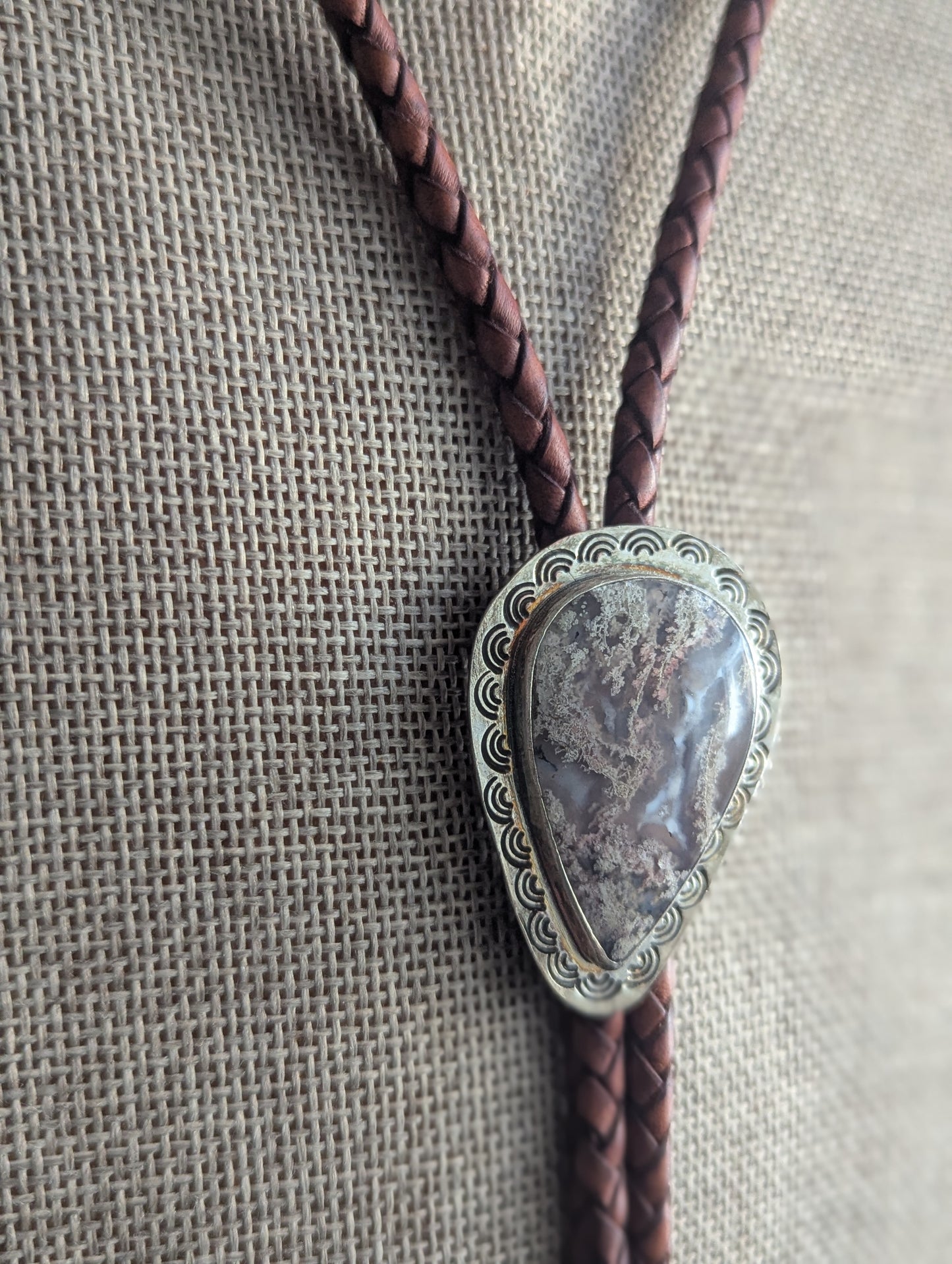 Purple Moss Agate Leather Bolo Tie