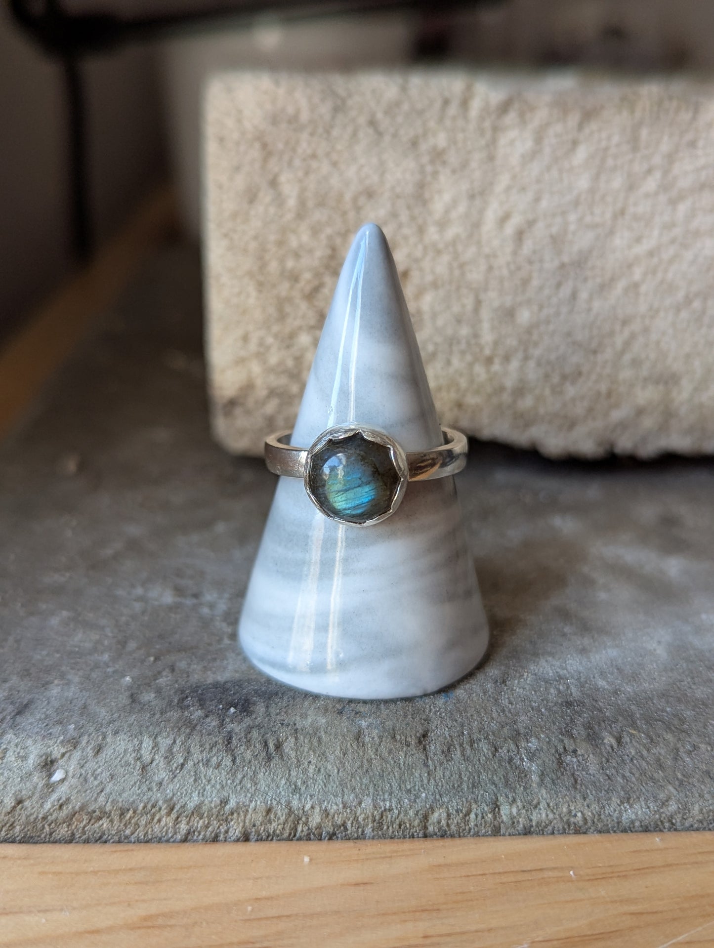 Labradorite Round Sterling Silver Ring - Size 9.5