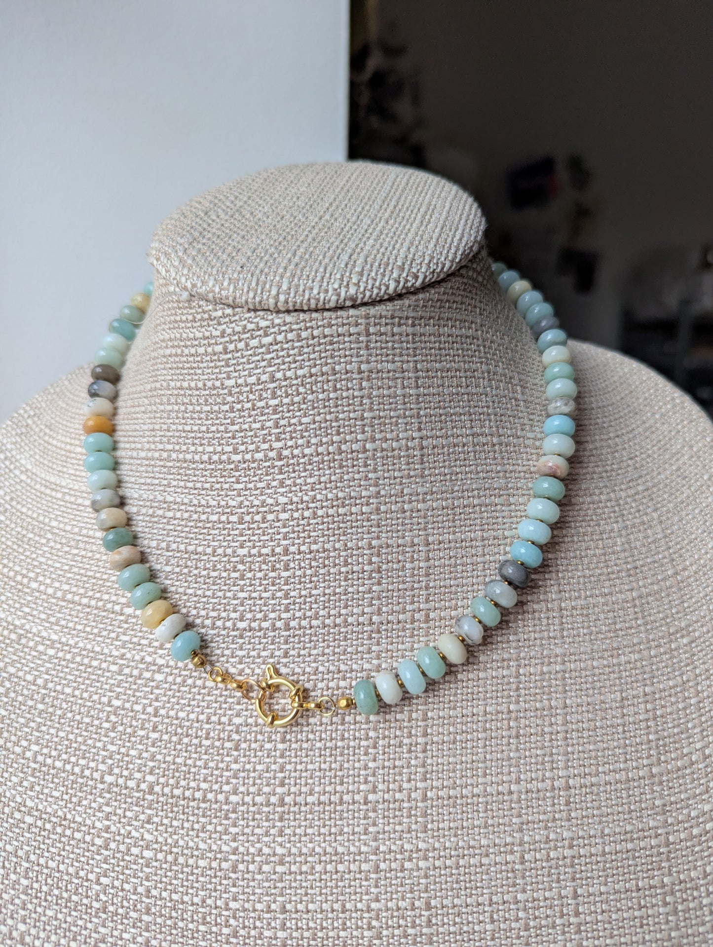 Amazonite Rondelle Beaded Necklace (Silver or Gold)