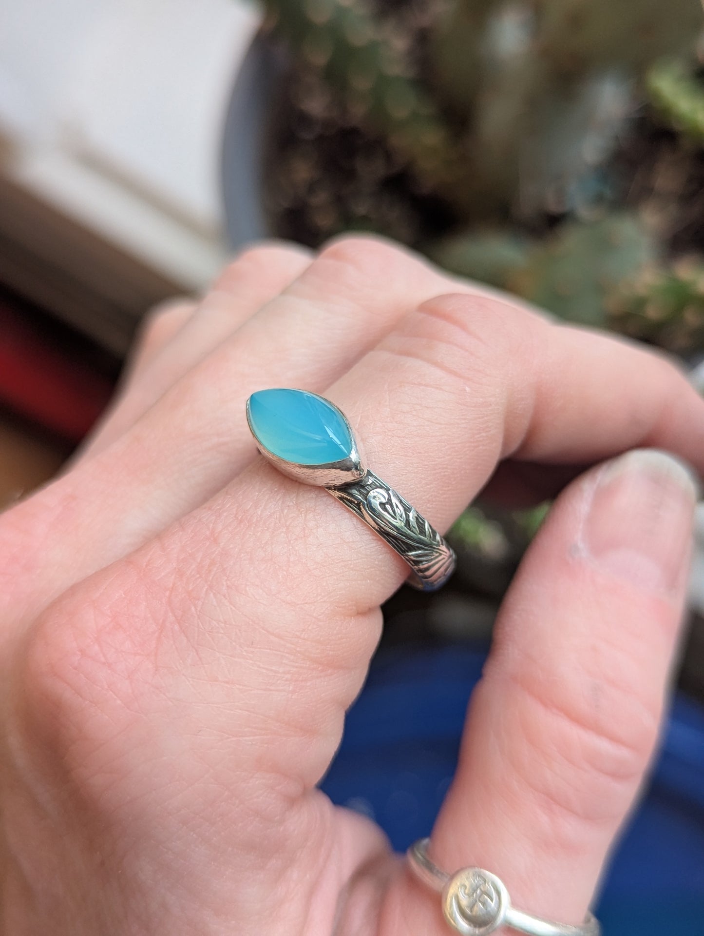 Aqua Chalcedony Marquise Sterling Silver Ring - Size 10.5