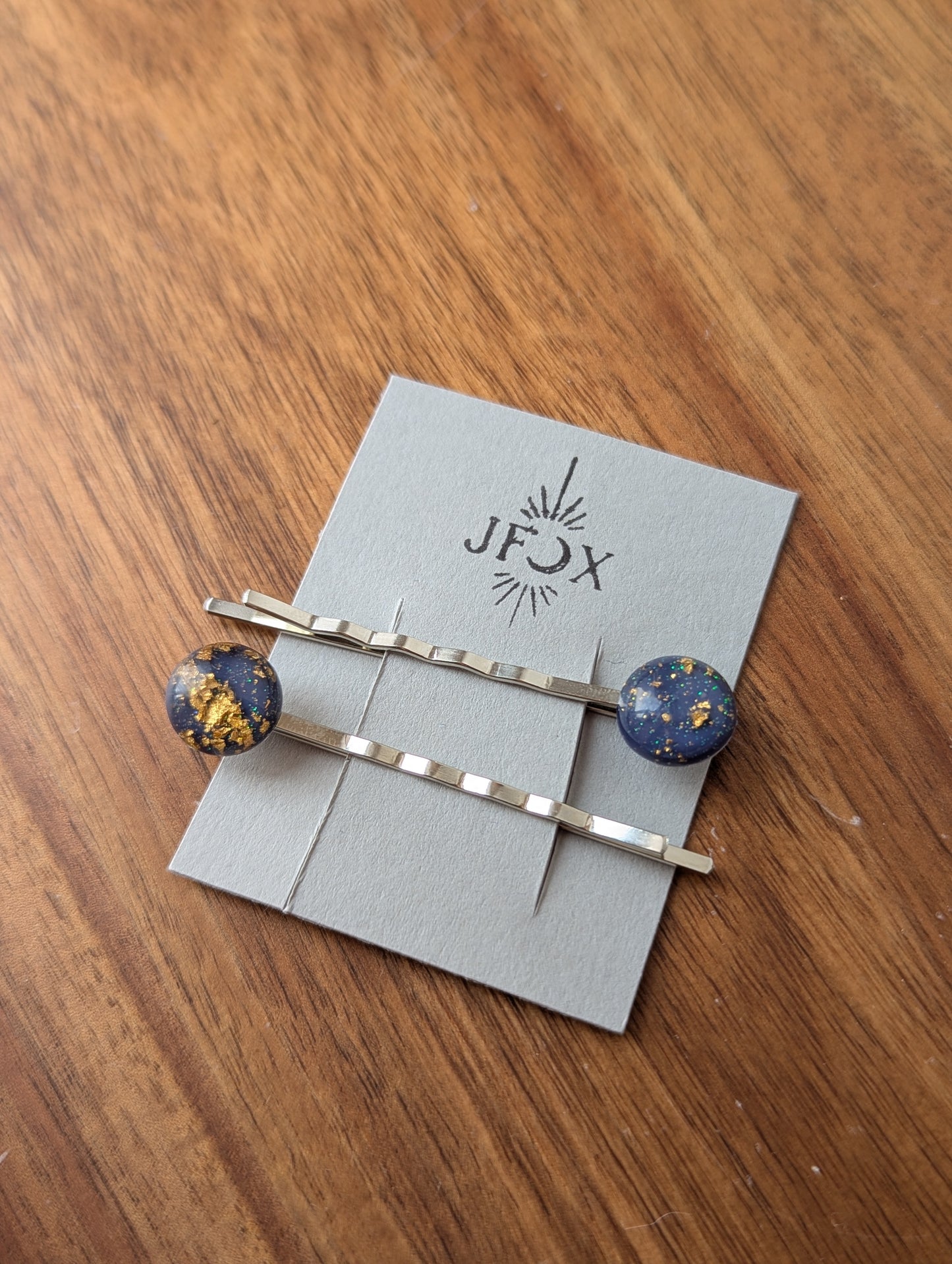 Navy Blue and Gold Fleck Bobby Pin Set of 2