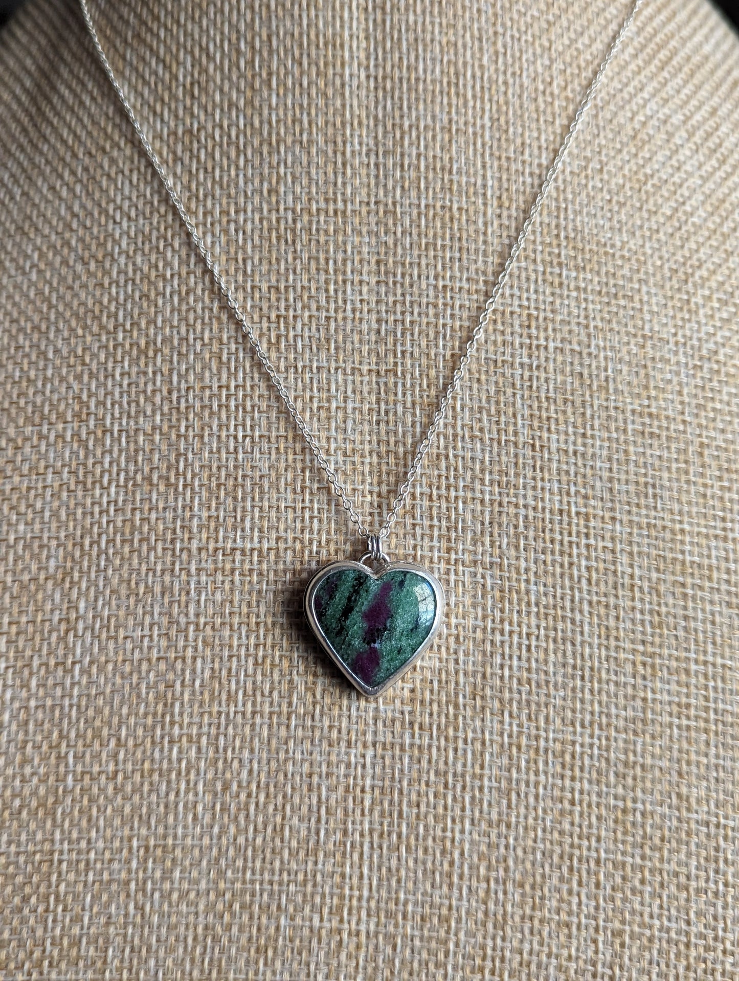 Ruby Zoisite Heart Sterling Silver Necklace