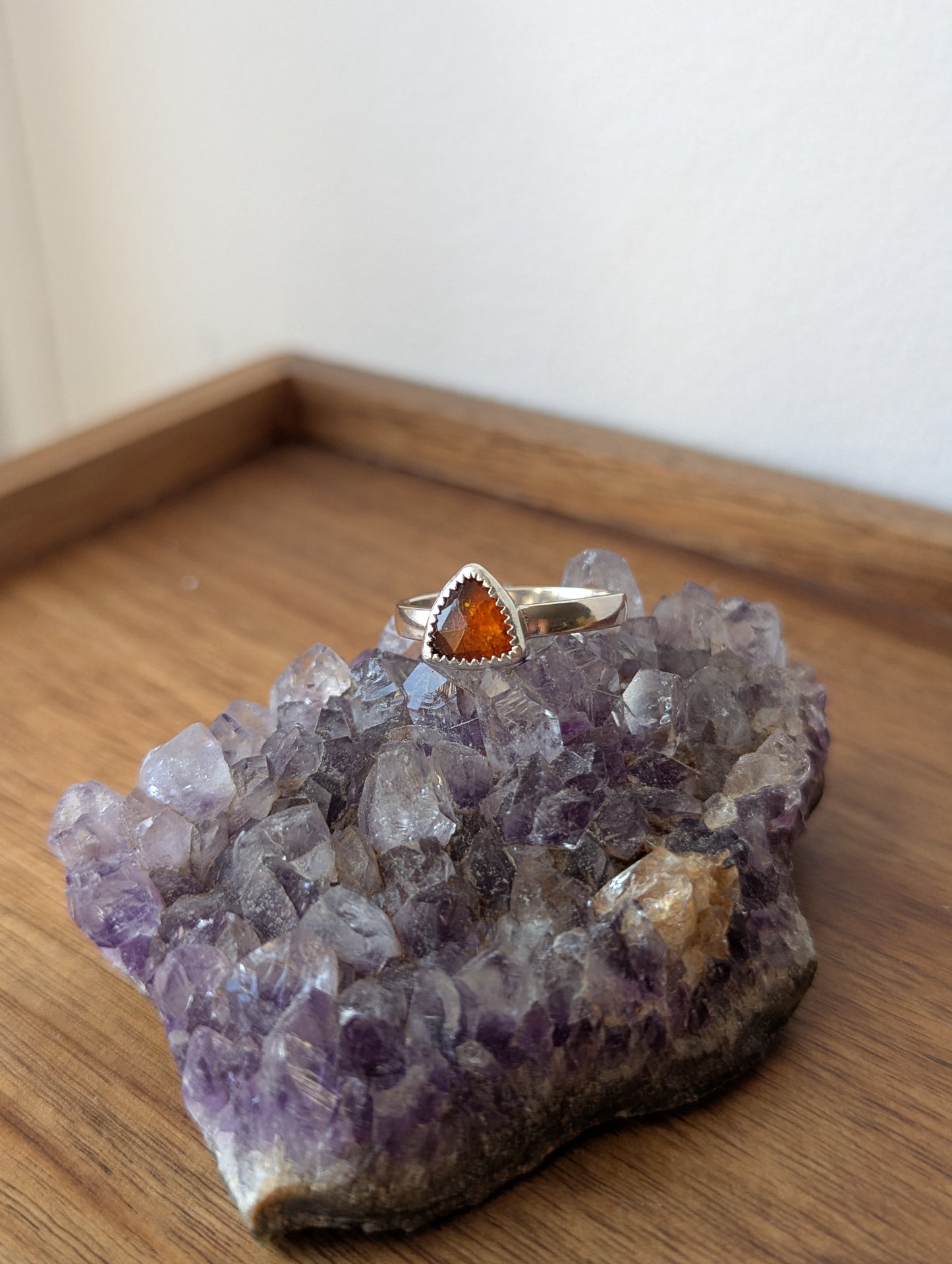 Faceted Orange Kyanite Trillion Silver Ring - Size 7 + 11