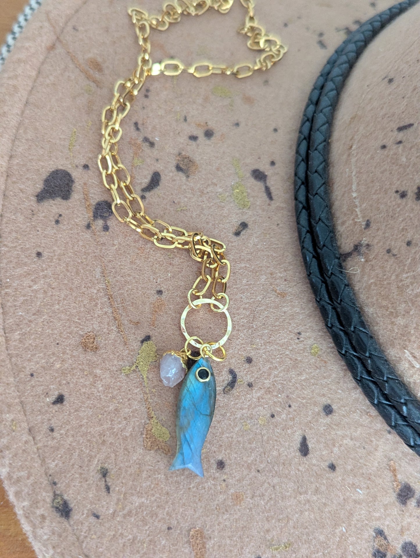 Labradorite Fishy Gold Necklace