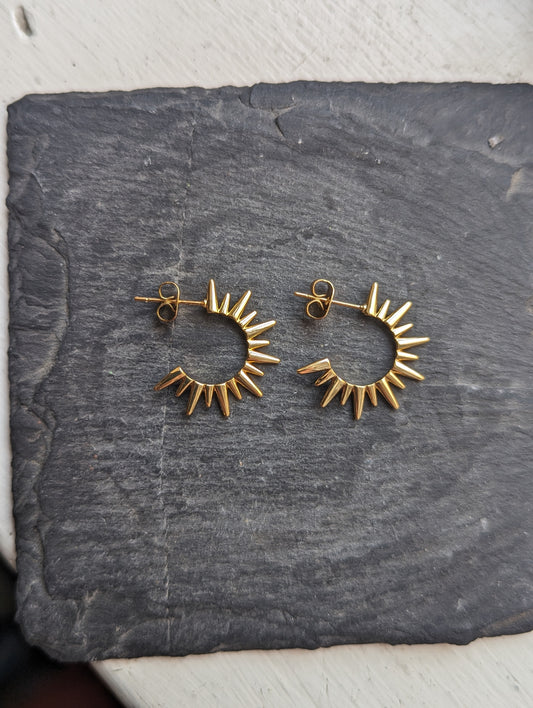 Spiked Sun Gold Plated Hoops