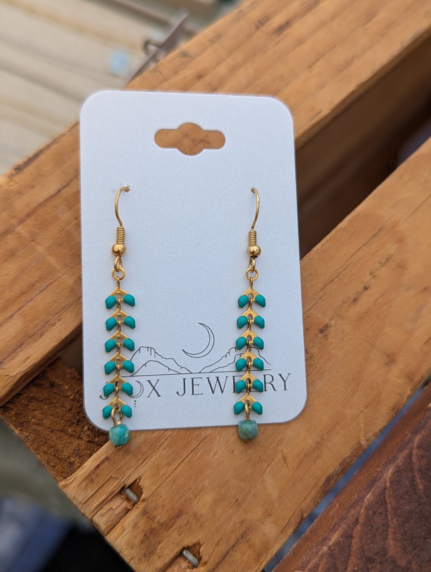 Turquoise Enamel Gold Chevron Earrings