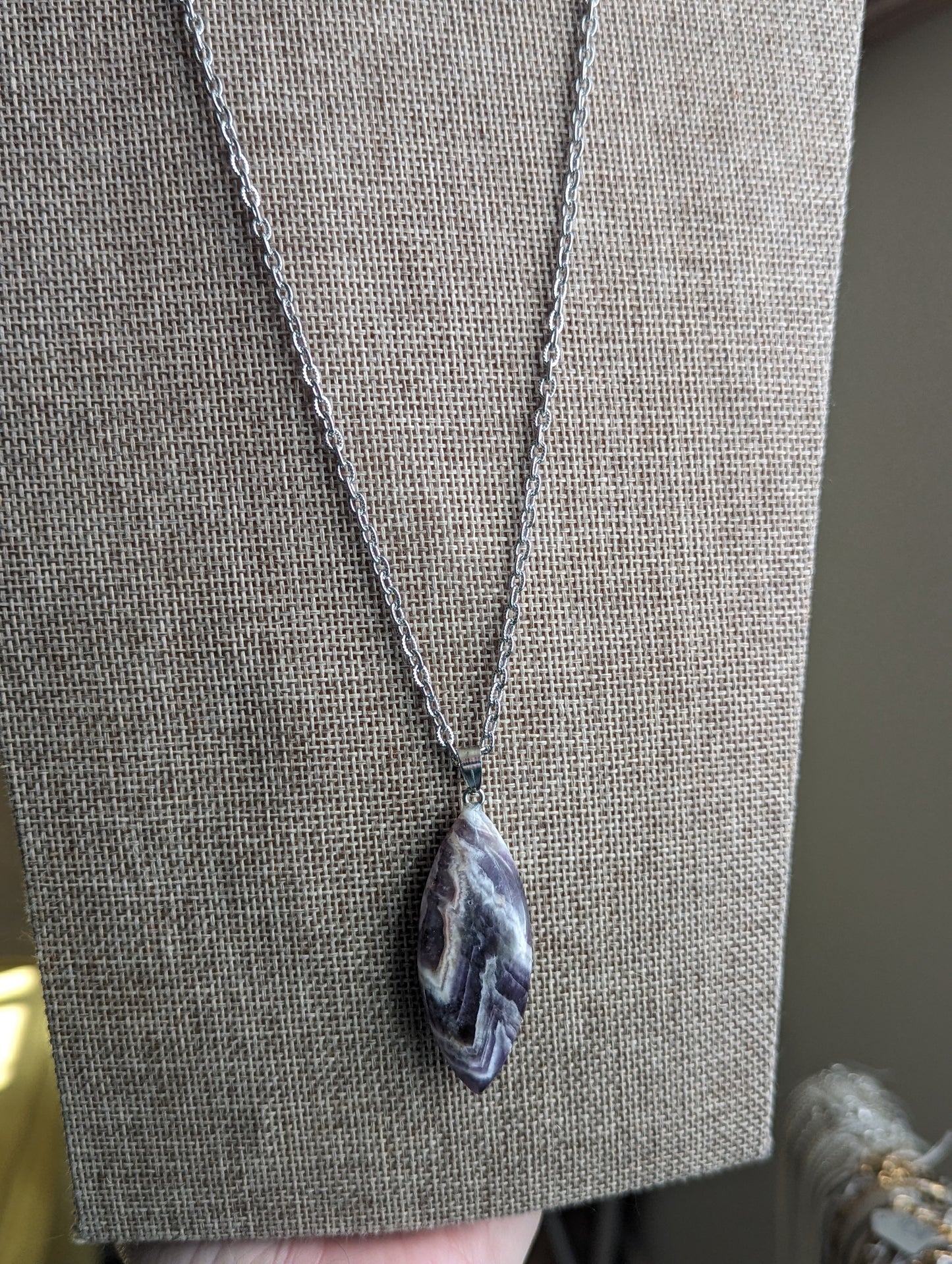 Gemstone Marquise Pendant on Stainless Steel Chain (various stone options)