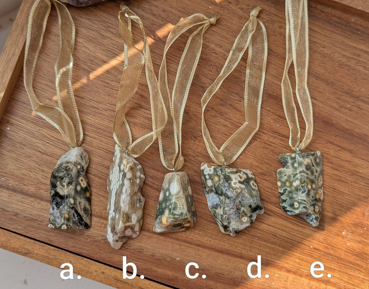 8th Vein Ocean Jasper Tumbled Gemstone Ornament - Gold (Various Stones Available)