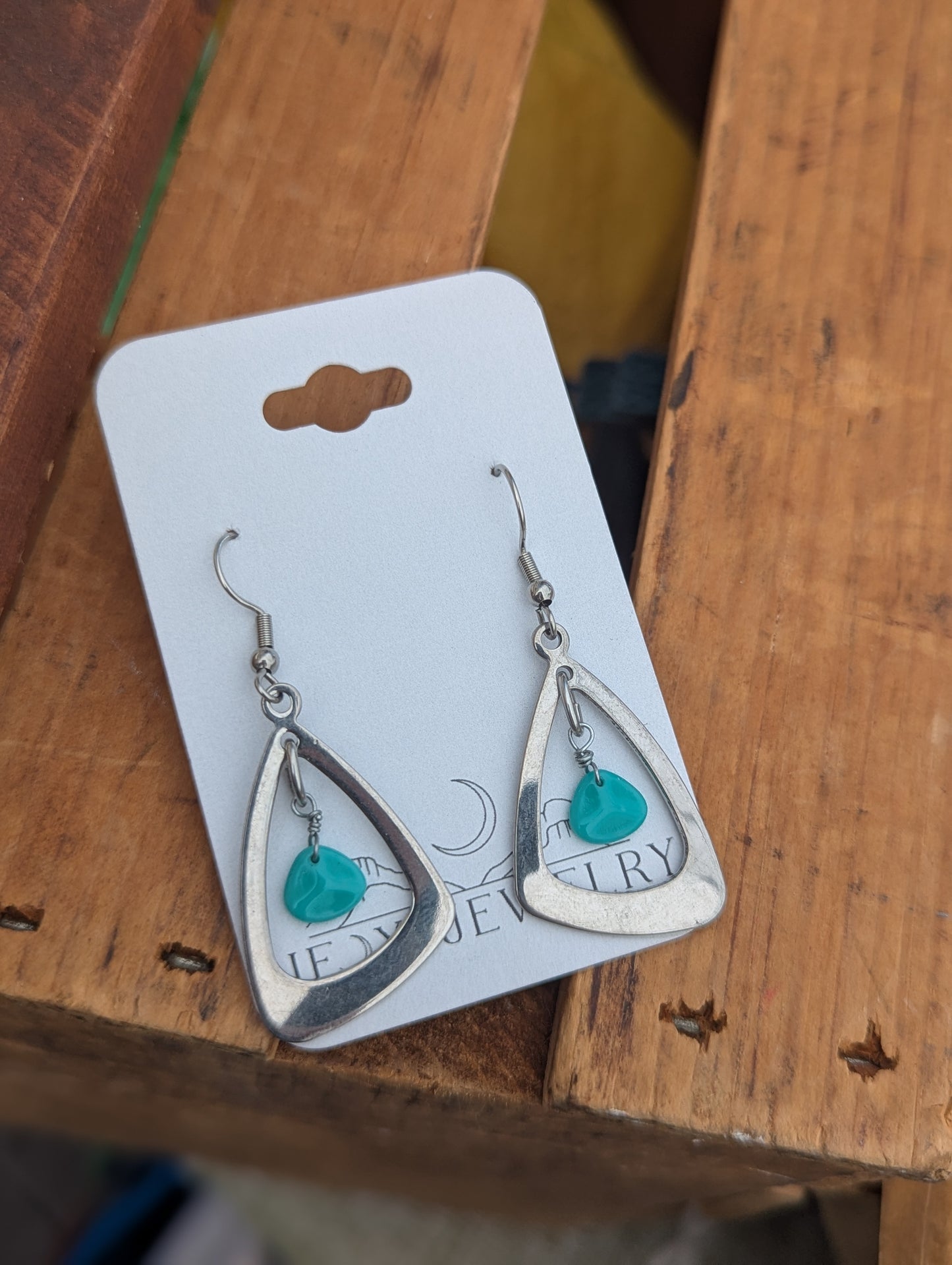 Abstract Triangle Turquoise Silver Earrings