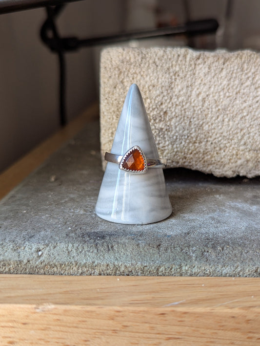 Faceted Orange Kyanite Trillion Silver Ring - Size 7 + 11