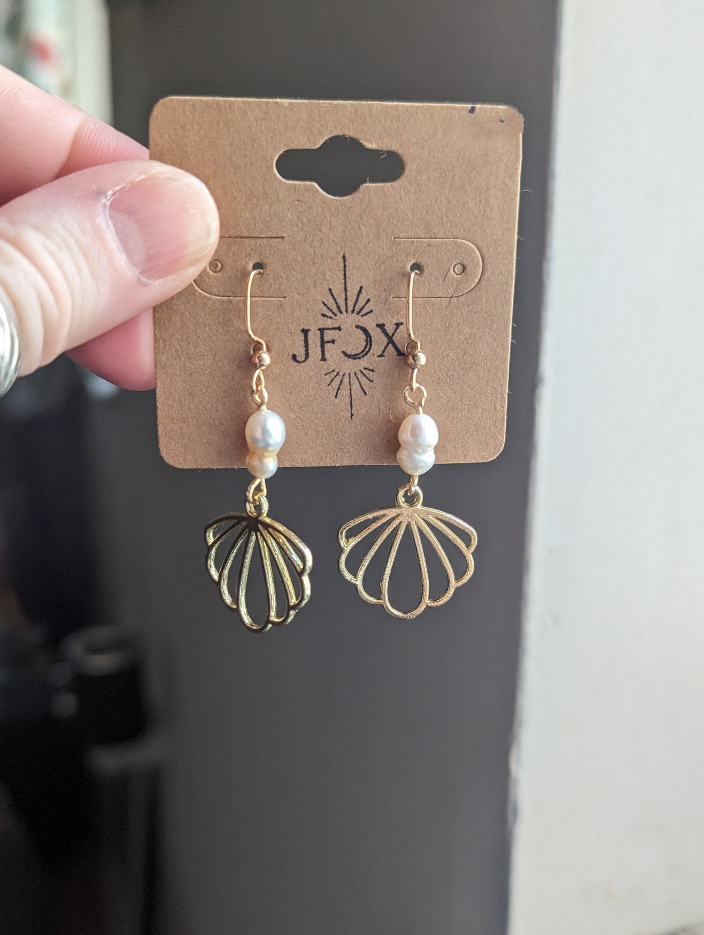 Freshwater Pearl Gold Shell Earrings