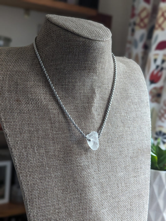 Raw Quartz Crystal Pendant on Stainless Chain