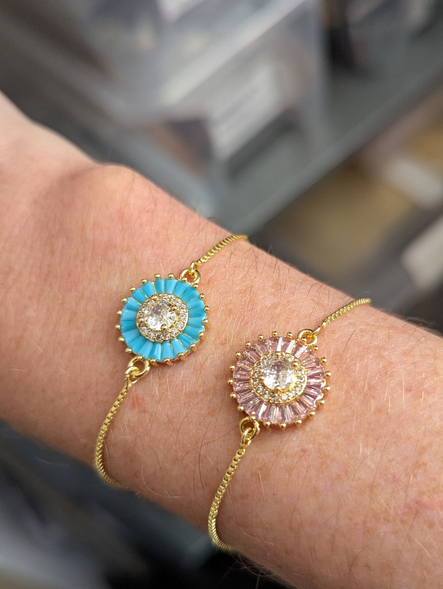Crystal Flower Gold Slider Bracelet (Various Colors Available)