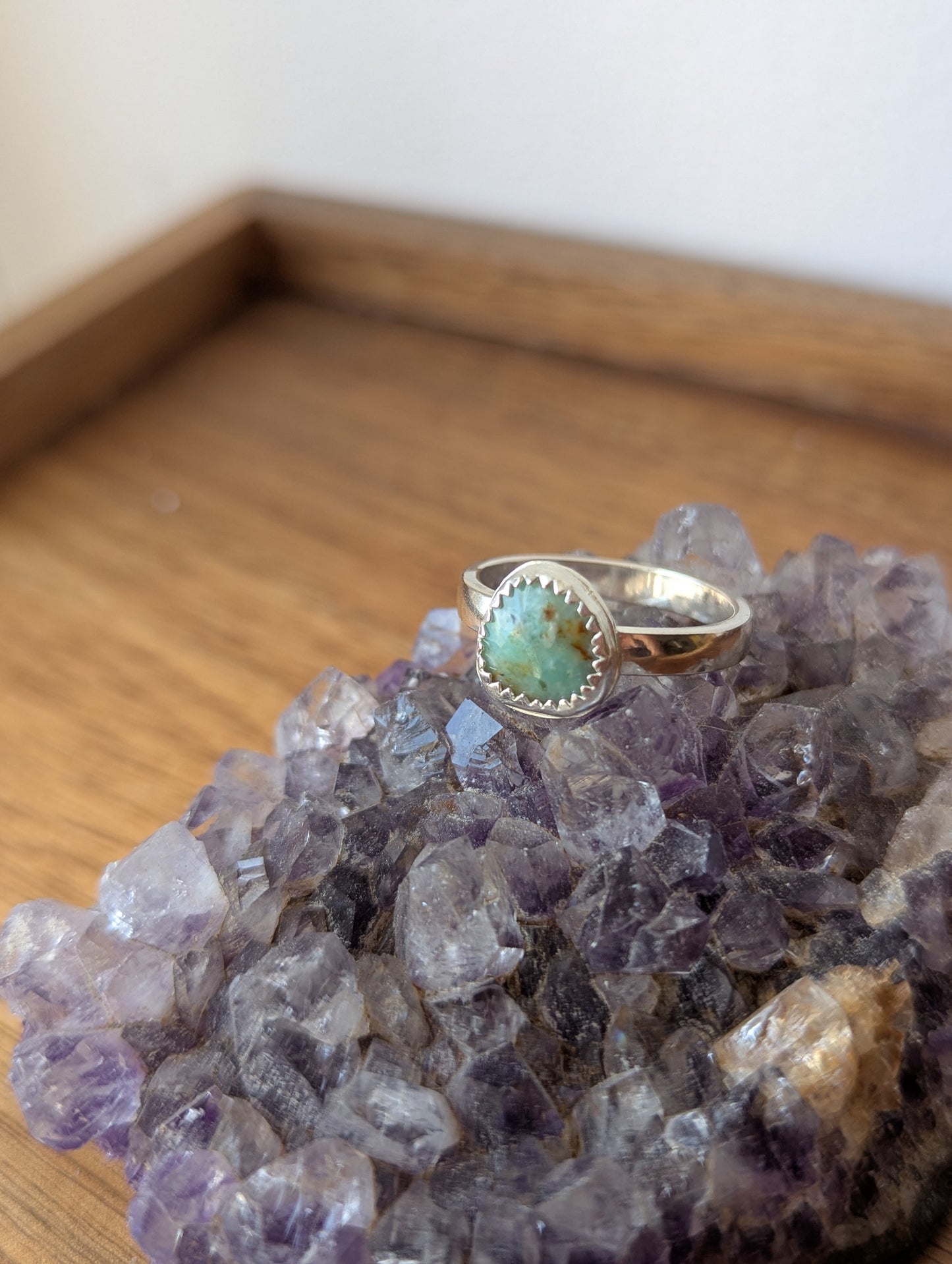 Aqua Peruvian Opal Sterling Silver Ring - Size 9
