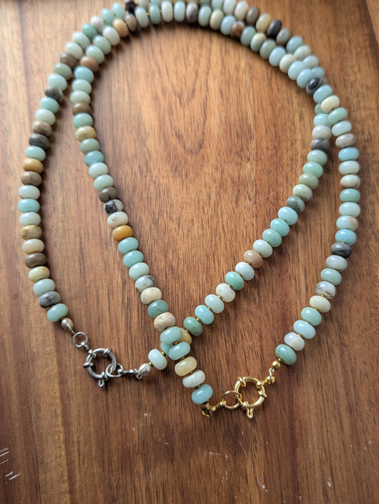 Amazonite Rondelle Beaded Necklace (Silver or Gold)