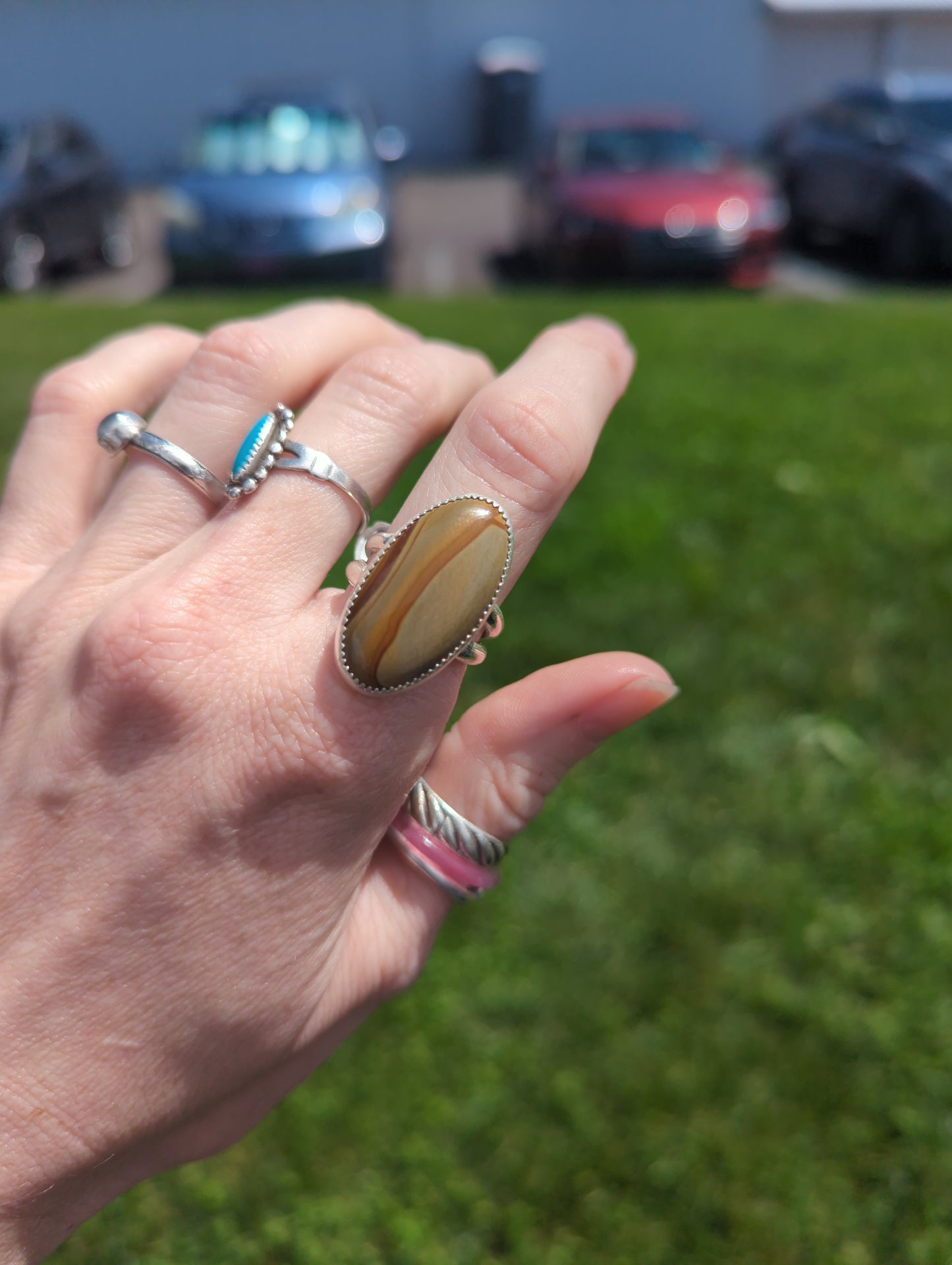 Scenic Jasper Oval Statement Ring - size 8.5