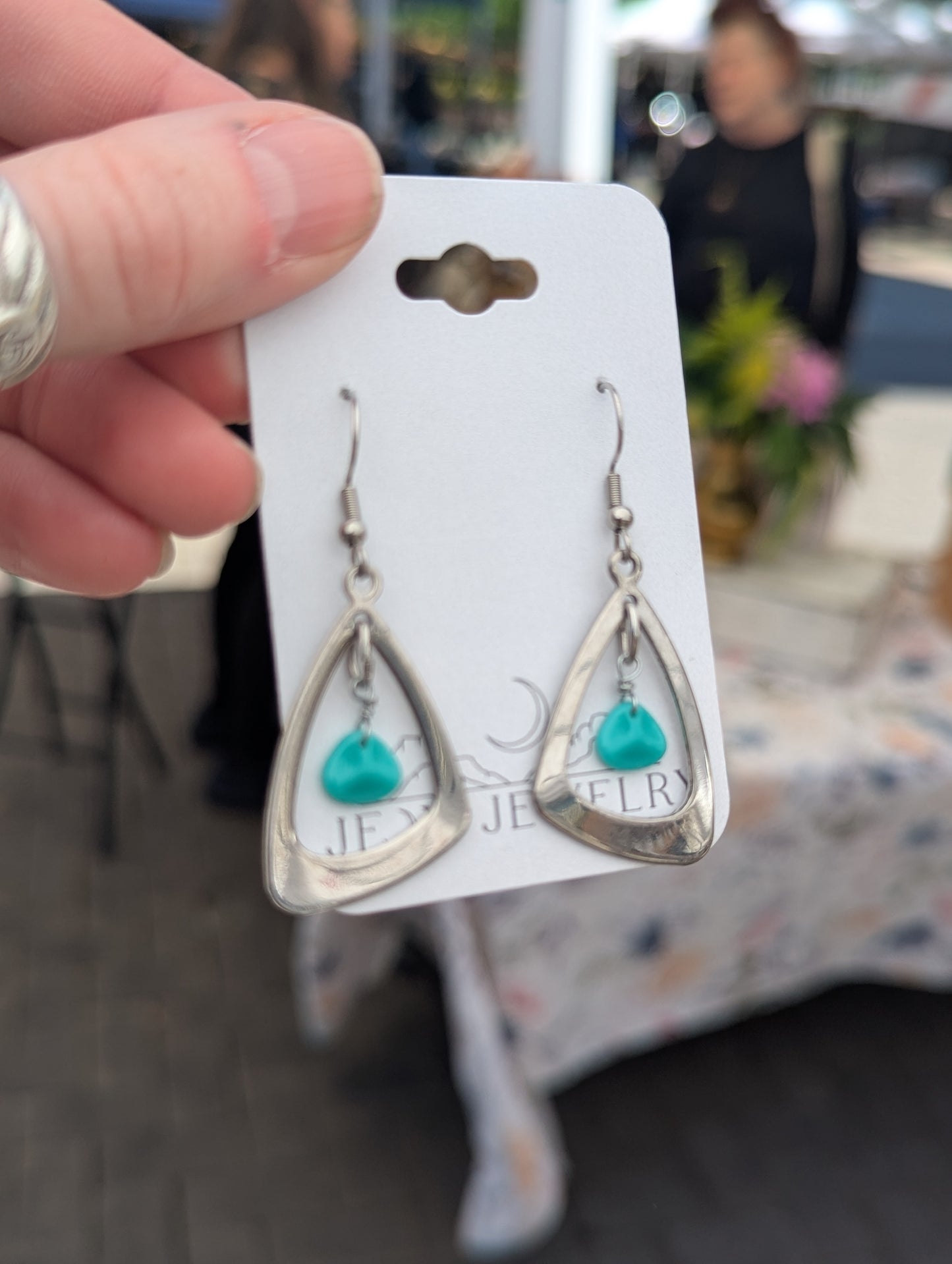 Abstract Triangle Turquoise Silver Earrings