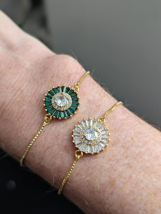 Crystal Flower Gold Slider Bracelet (Various Colors Available)