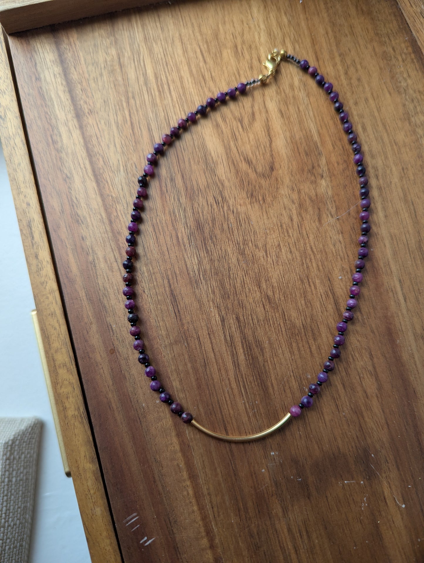 Lepidolite Silver Curved Bar Necklace