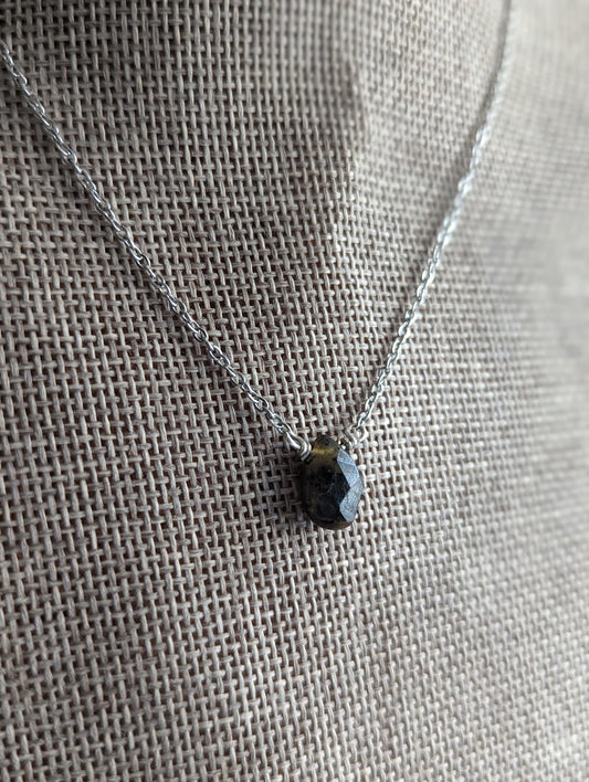 Faceted Labradorite Tear Drop Pendant on Stainless