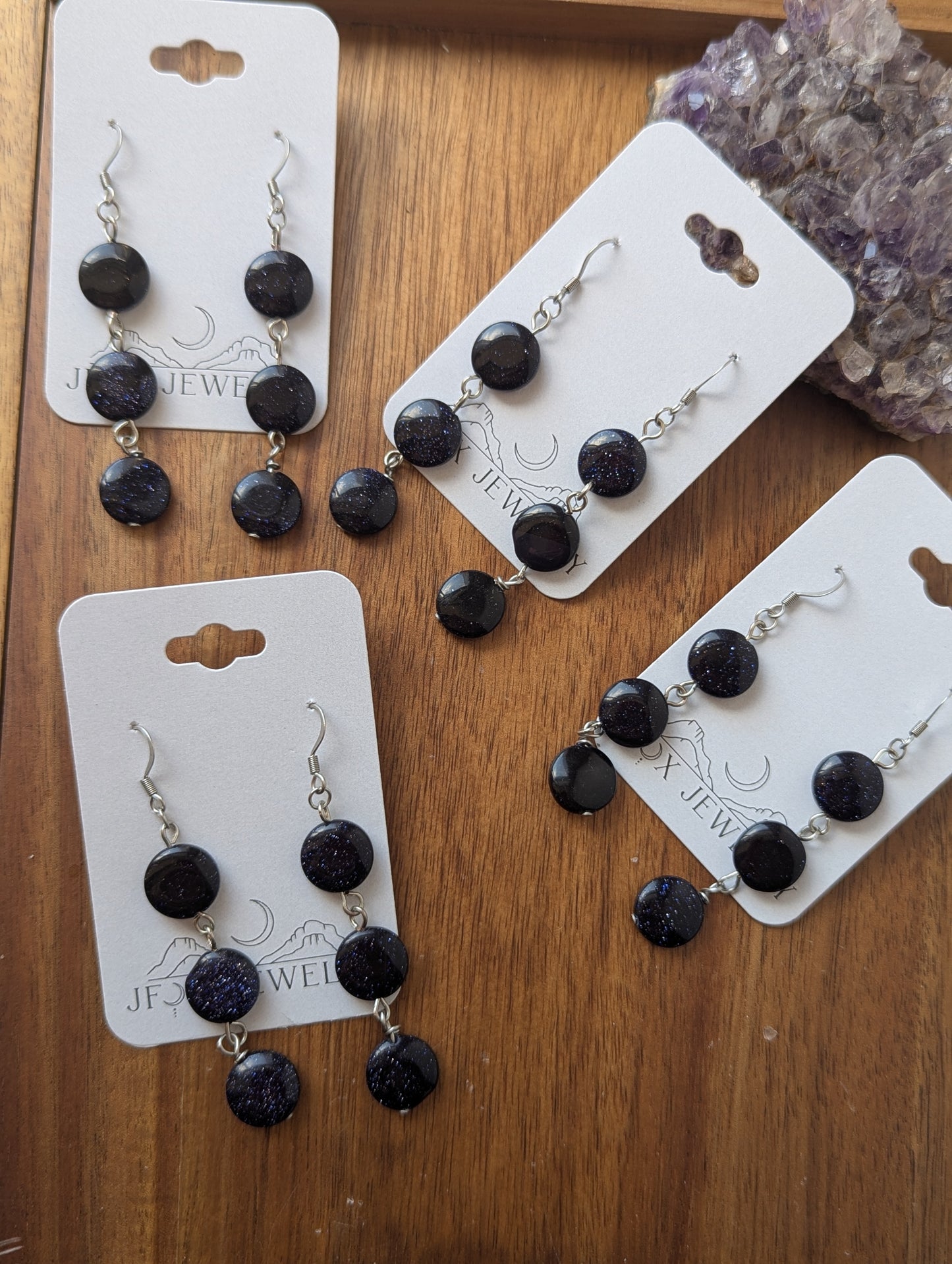 Blue Goldstone Trio Earrings