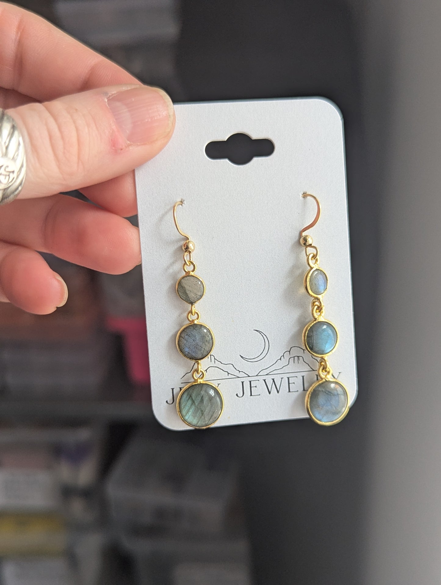 Labradorite Round Gold Trio Earrings