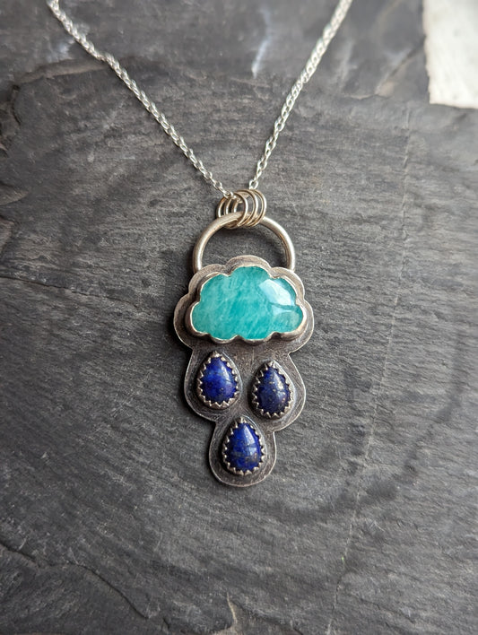 Amazonite and Lapis Lazuli Rainy Day Sterling Silver Necklace