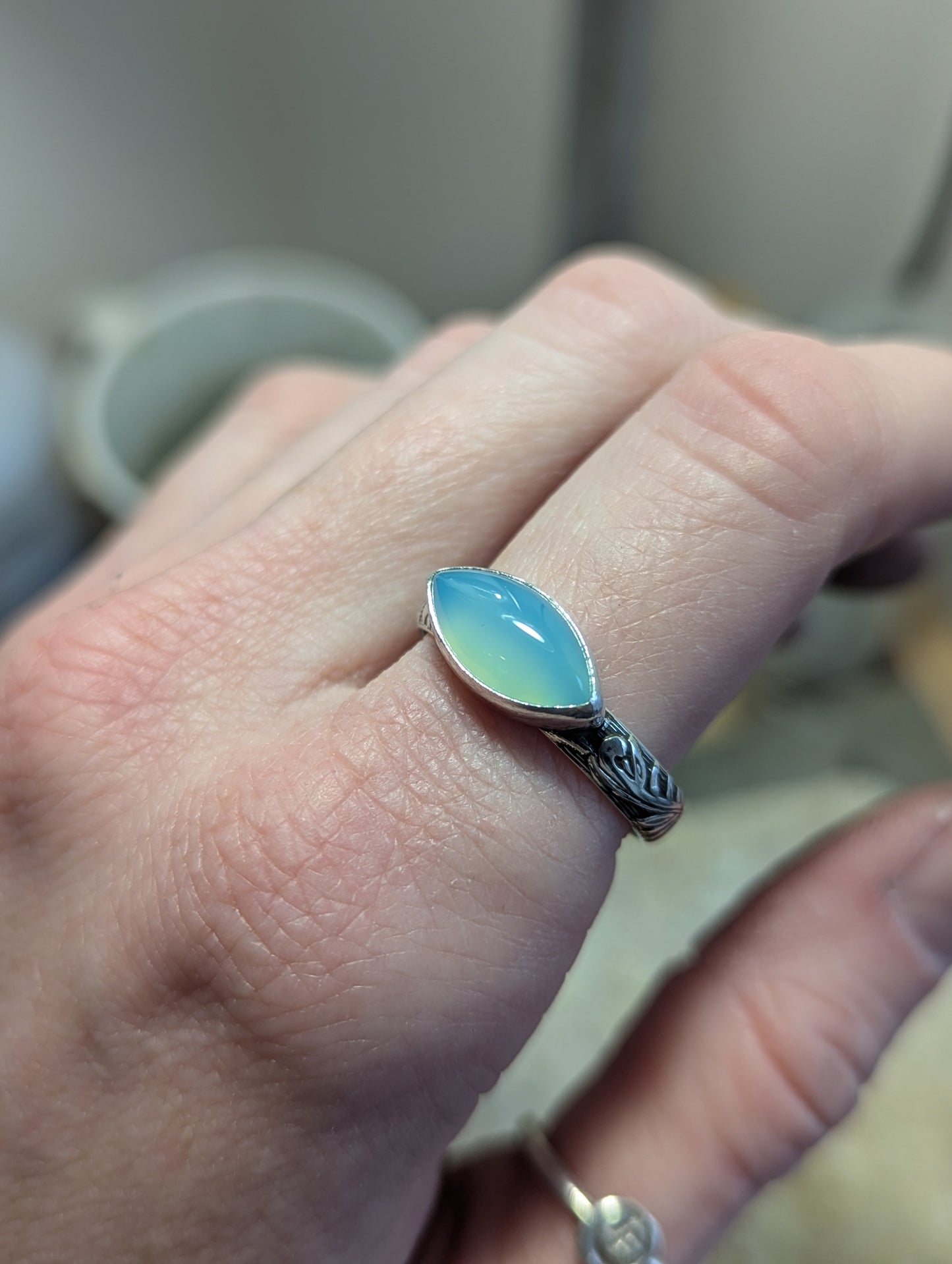 Aqua Chalcedony Marquise Sterling Silver Ring - Size 10.5