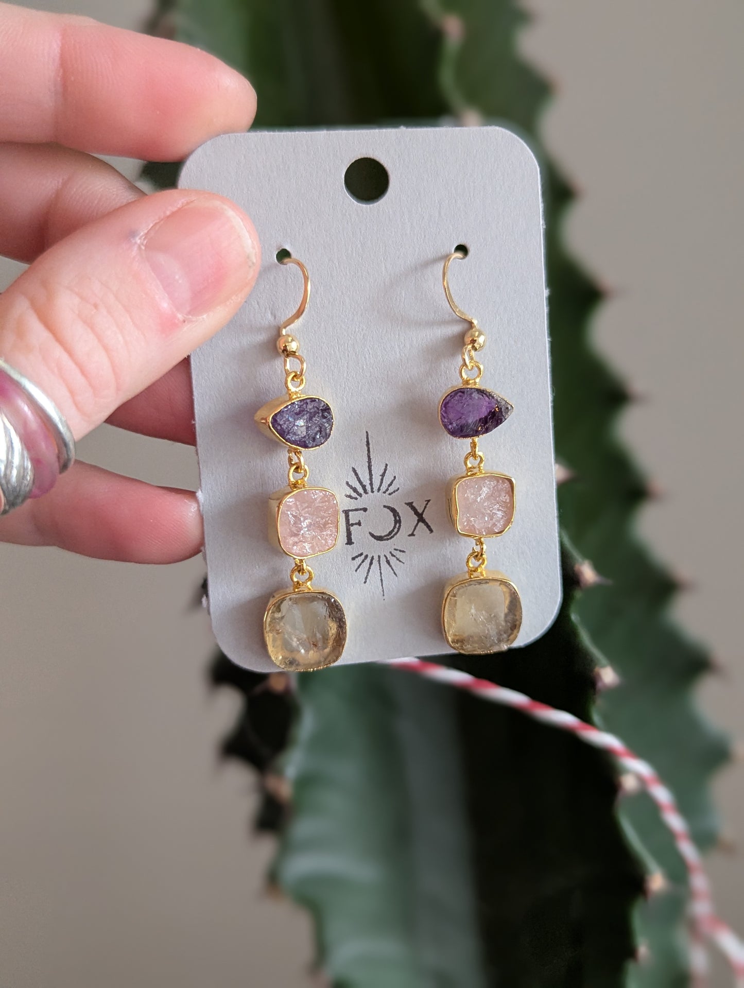 Raw Gemstone Trio Gold Earrings