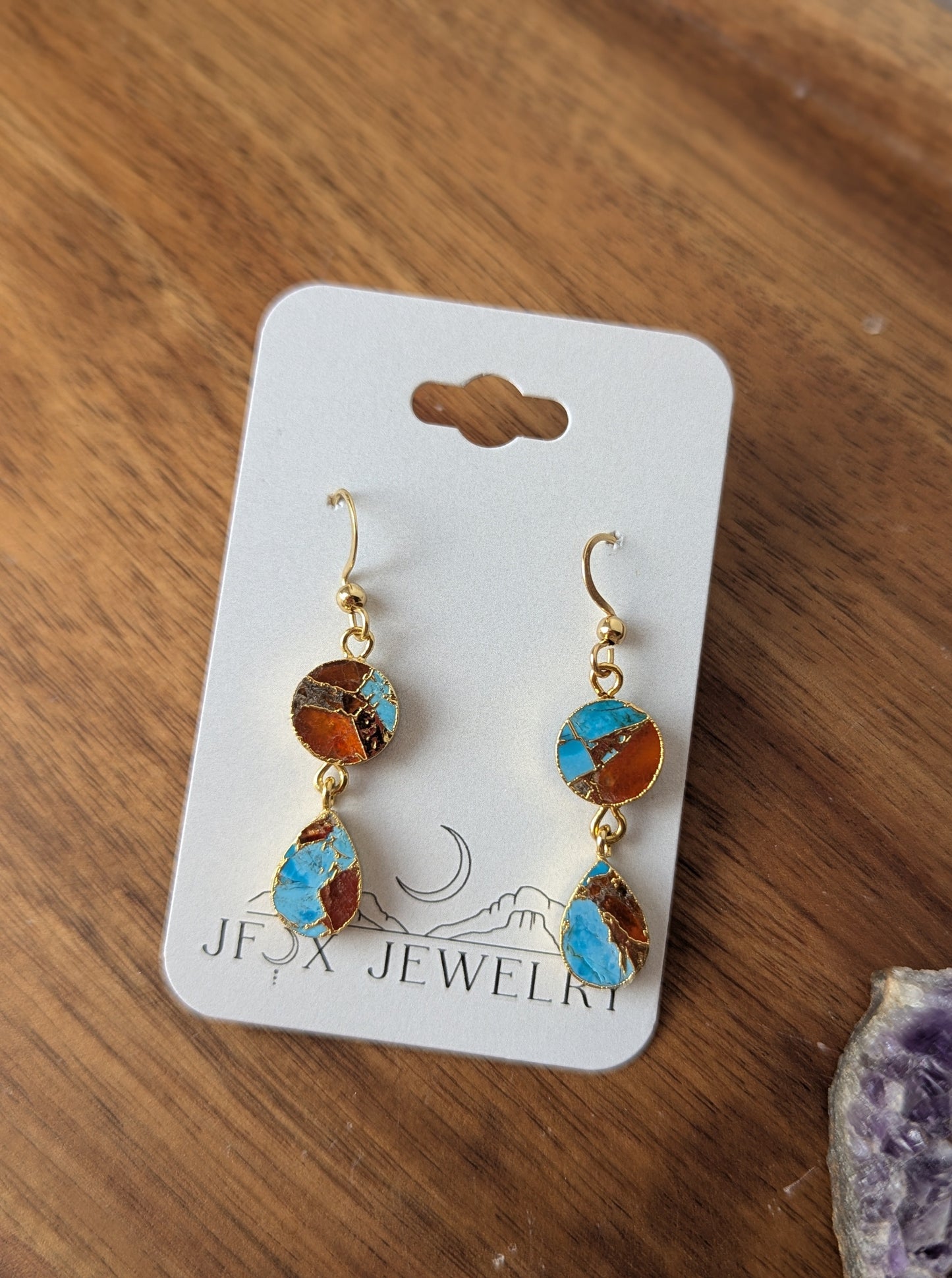 Orange and Turquoise Gold Mosaic Duo Earrings