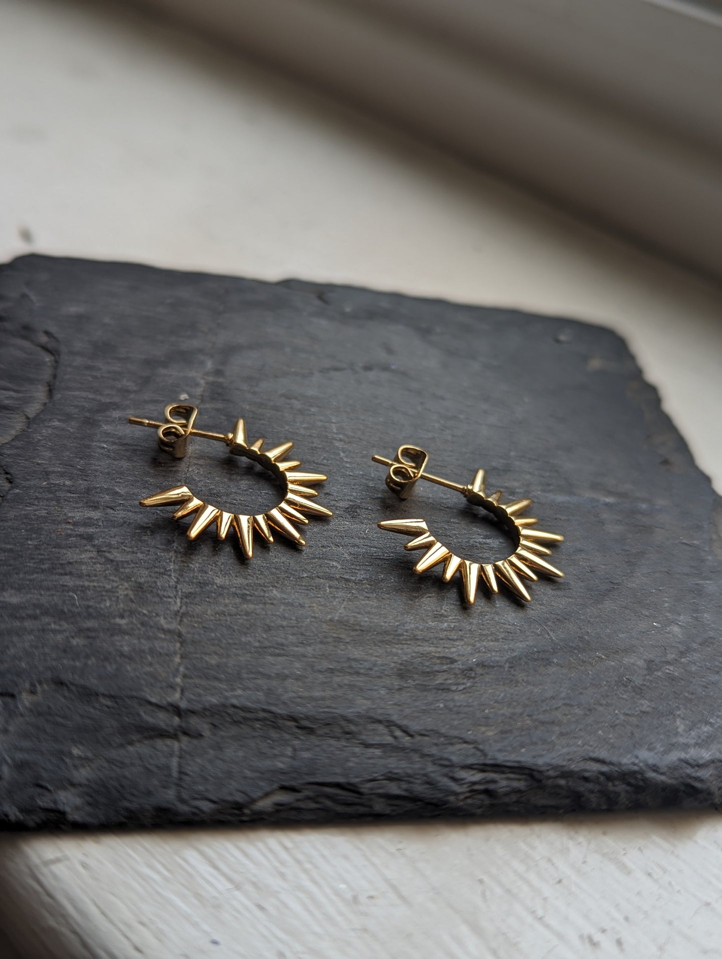 Spiked Sun Gold Plated Hoops