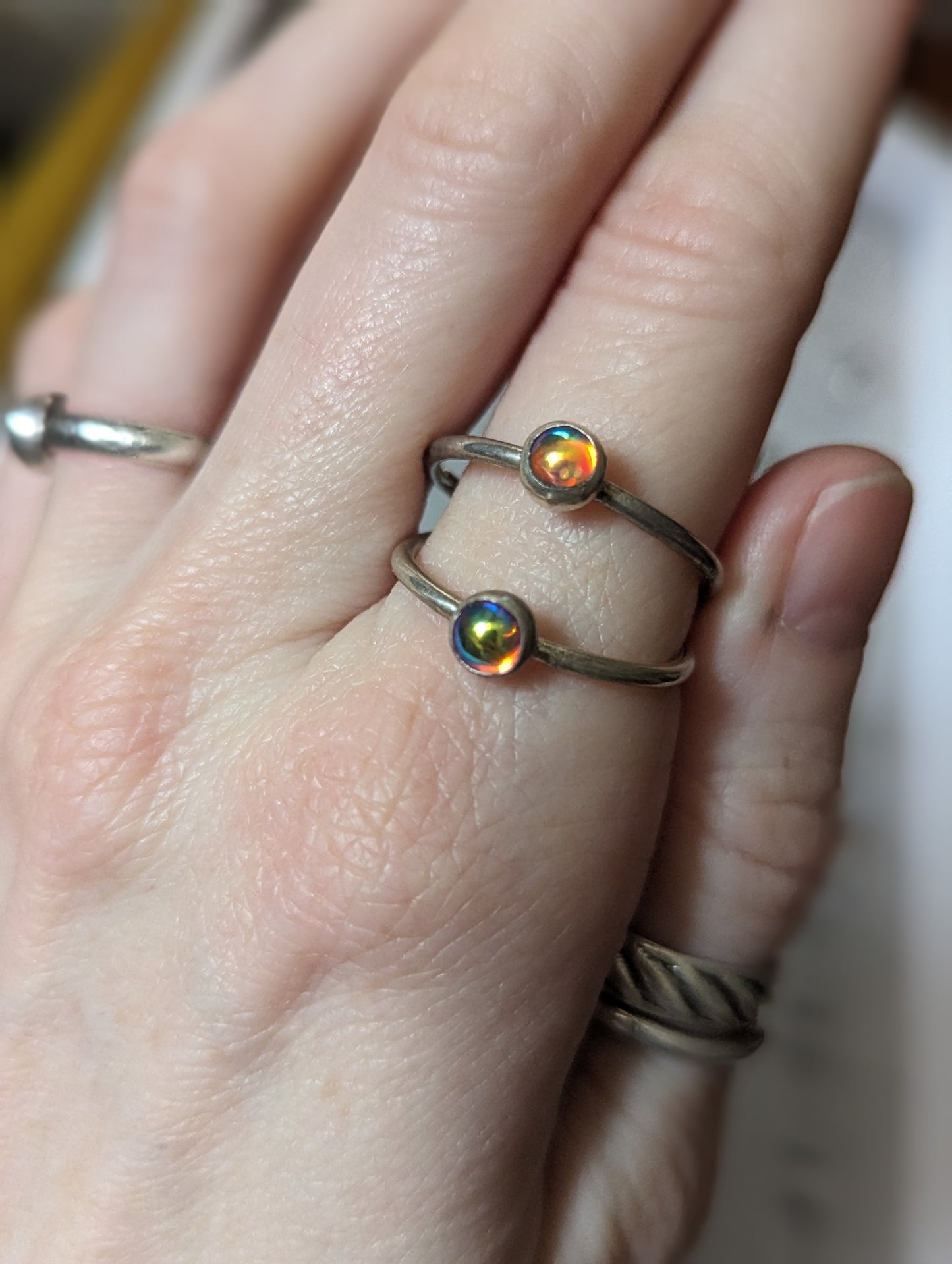 Vintage Rainbow Aura Glass Silver Stacker Rings (various sizes available) MTO