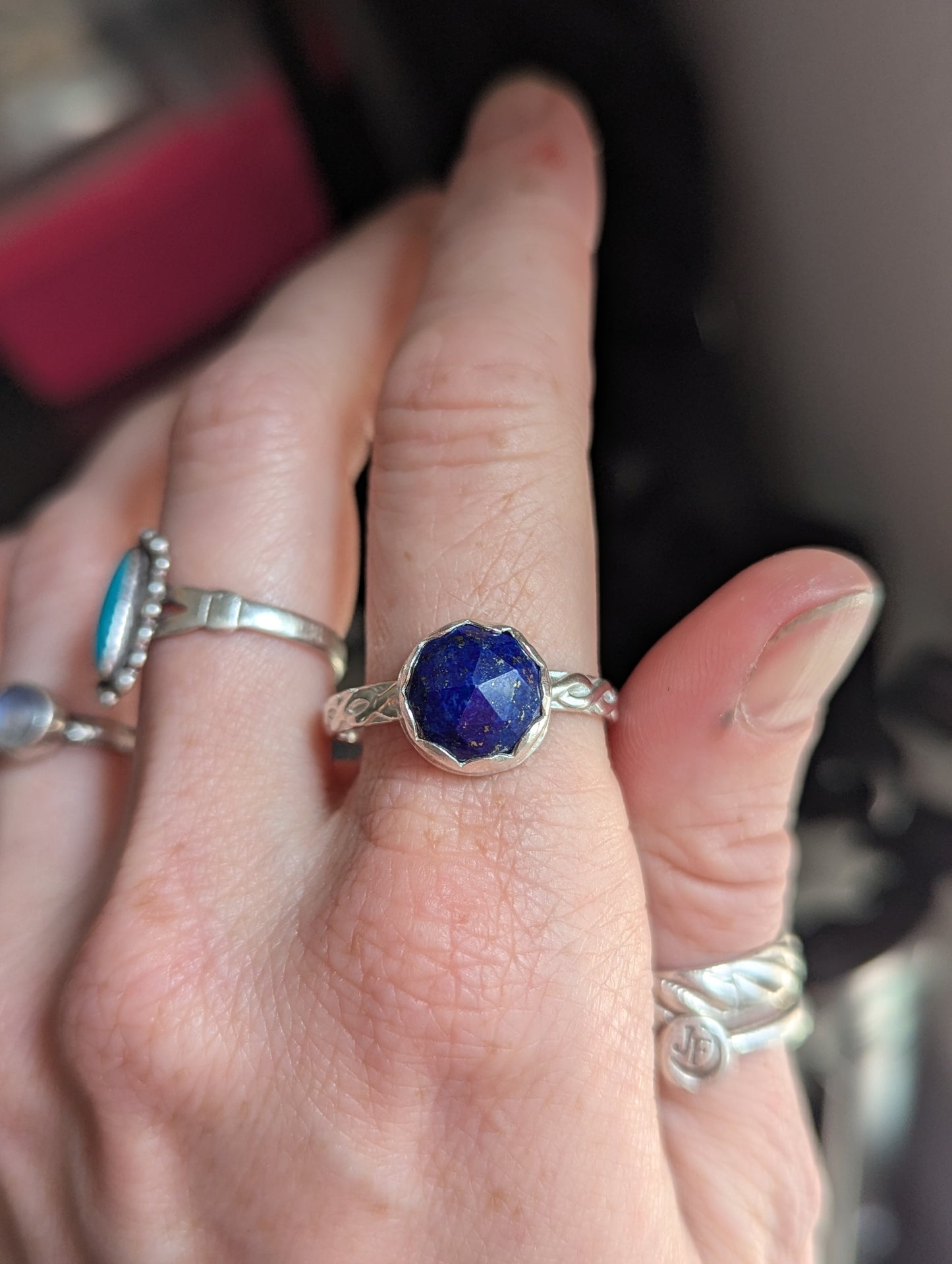 Faceted Lapis Lazuli Braided Band Sterling Ring - Size 11