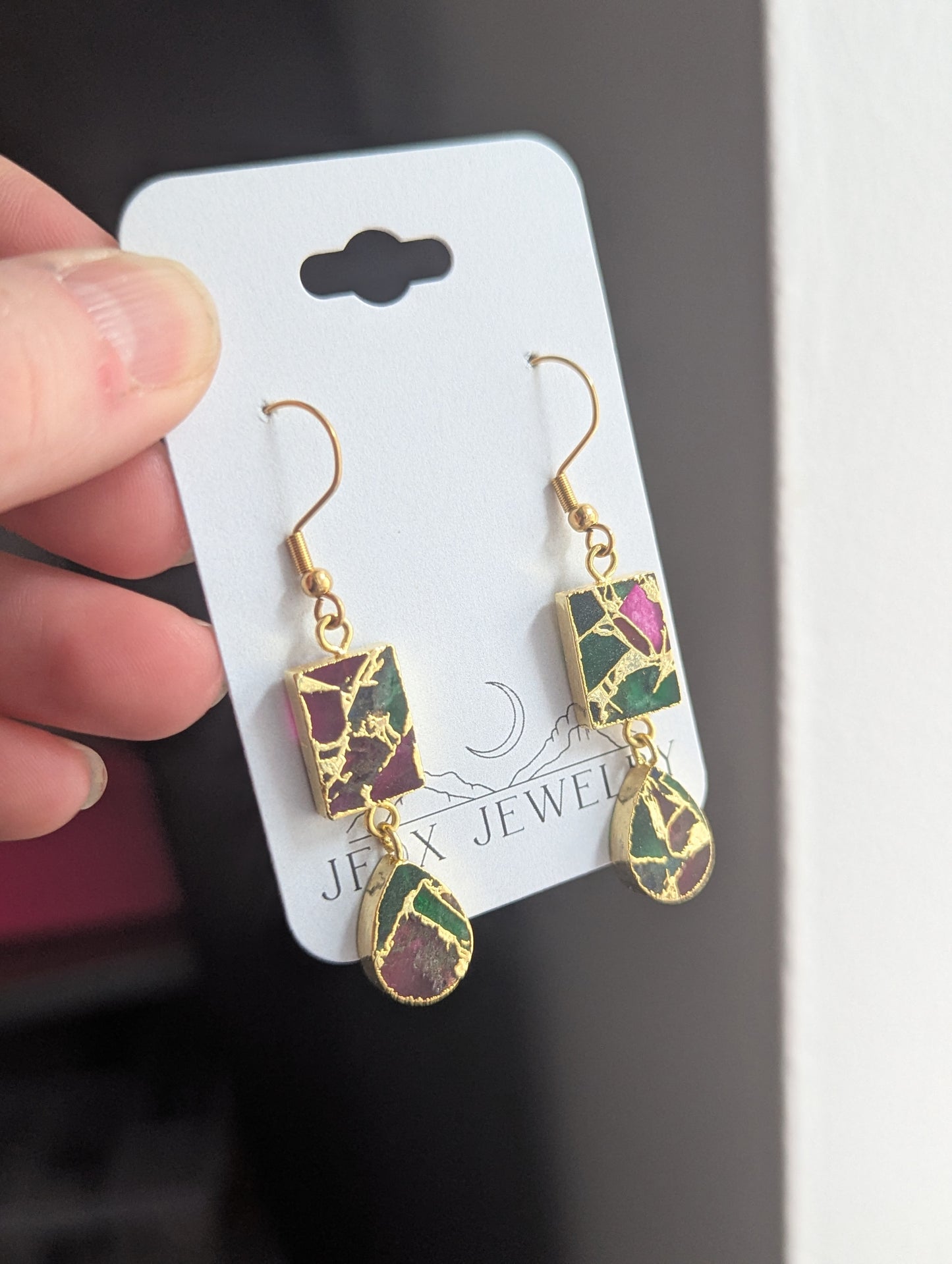 Mixed Color Mosaic Duo Gold Earrings
