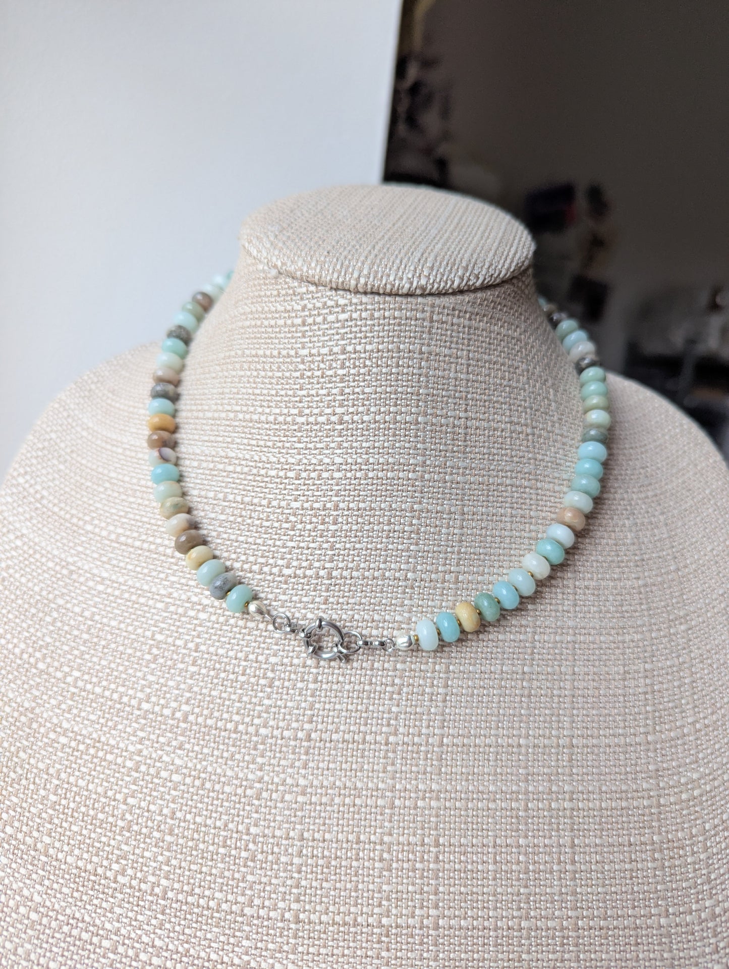 Amazonite Rondelle Beaded Necklace (Silver or Gold)