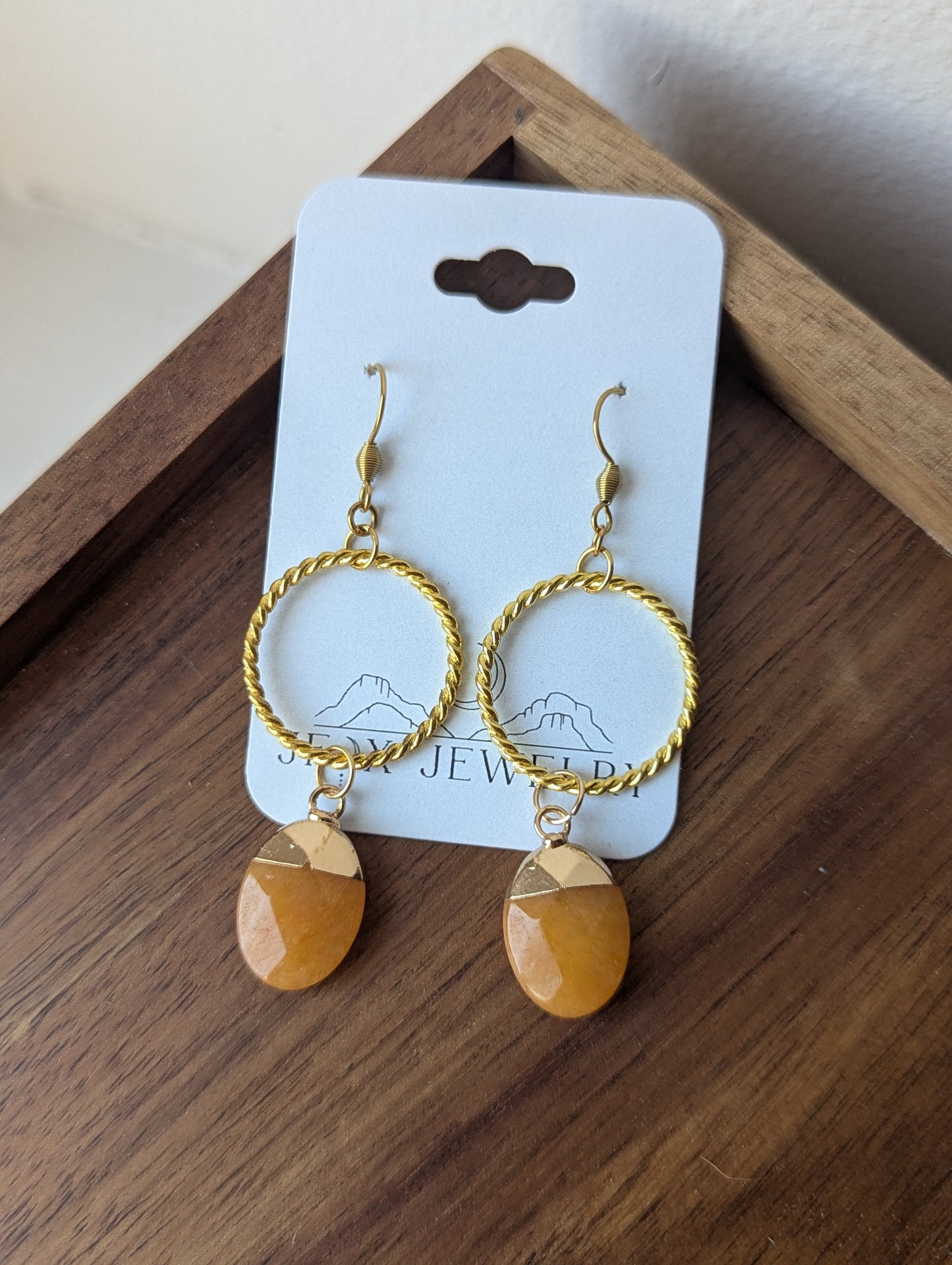 Gold Loop Orange Gemstone Earrings