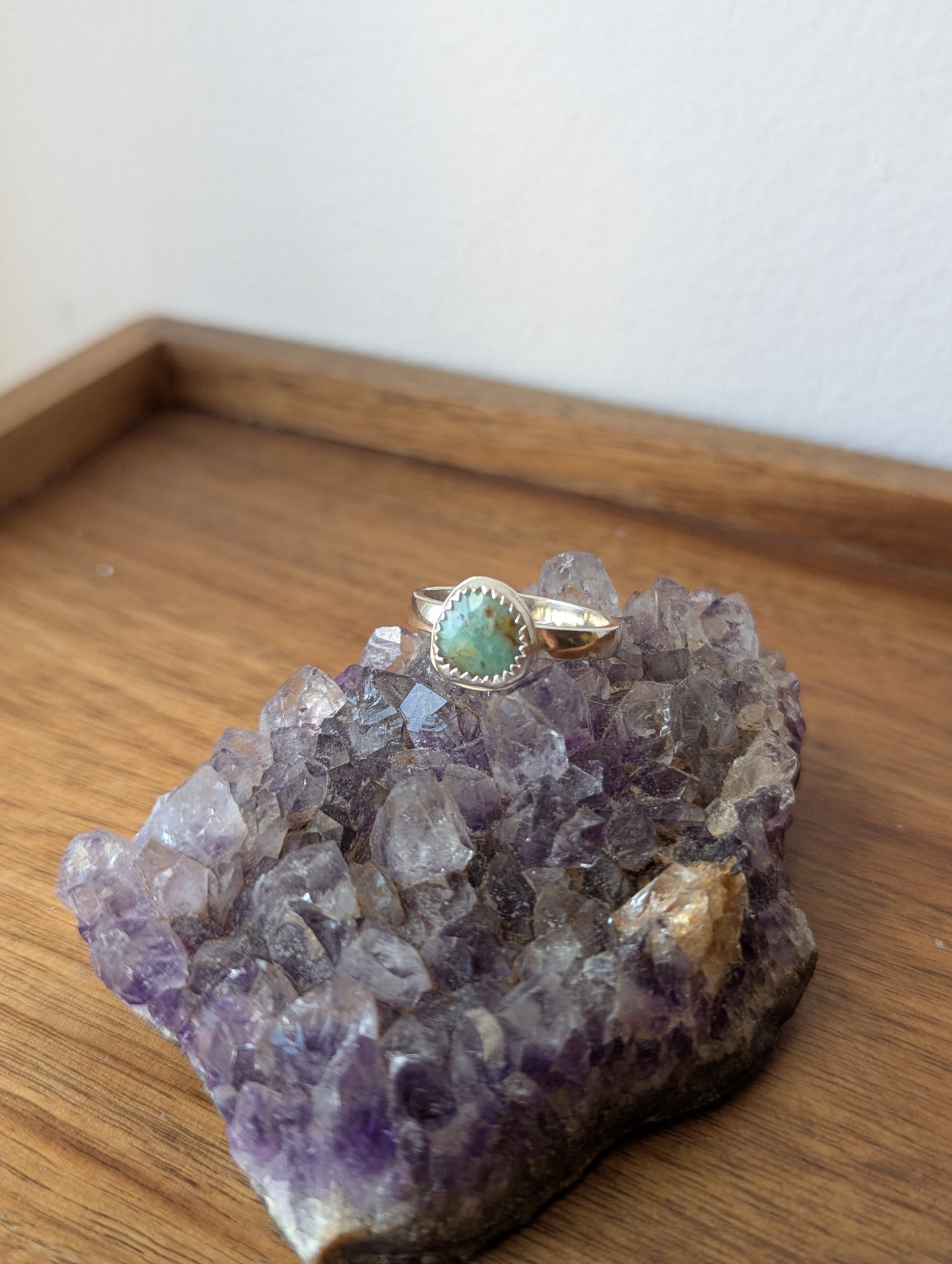 Aqua Peruvian Opal Sterling Silver Ring - Size 9