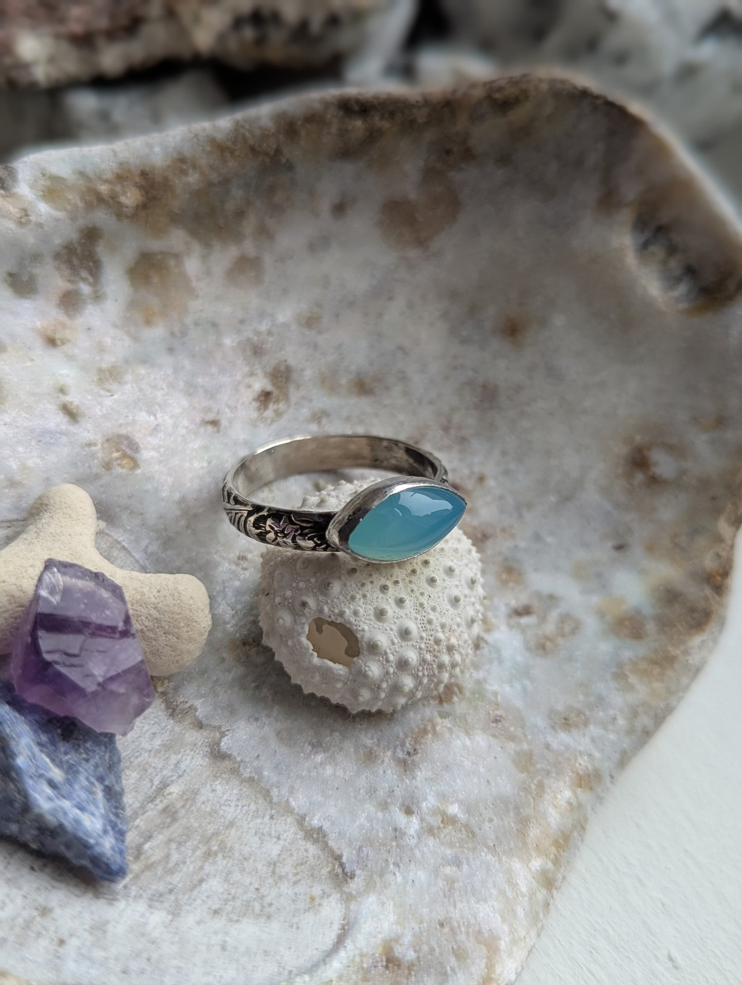 Aqua Chalcedony Marquise Sterling Silver Ring - Size 10.5